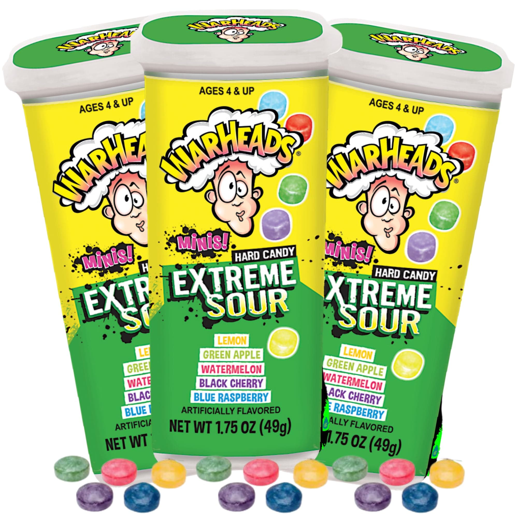 Warheads Minis Extreme Sour Hard Candies, Assorted Fruit Flavors, 1.75 Ounces (Pack of 3)