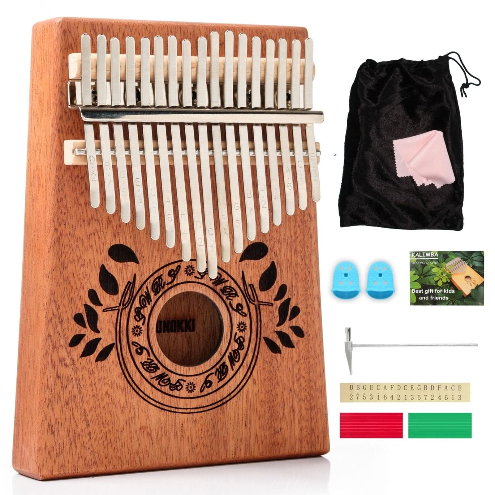 UNOKKI Kalimba 17 Keys Portable Mbira Sanza African Wood Finger Thumb Piano with Study Instruction and Tune Hammer,