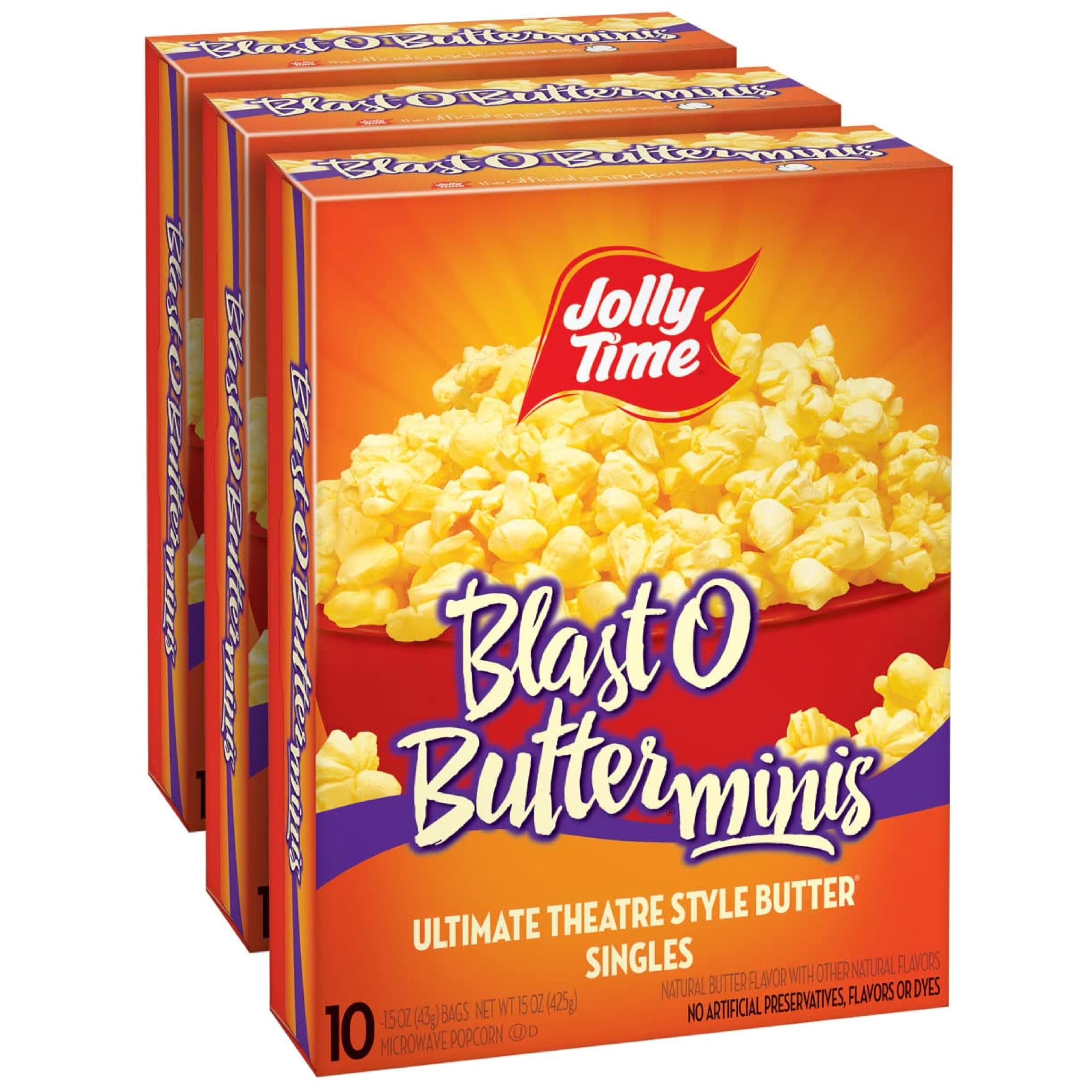 Blast O Butter, Ultimate Movie Theater Butter Microwave Popcorn, 1.5oz Personal Bag, 10 Bags Per Carton (Blast O Butter Minis, 1.5 Ounce (Pack of 30))