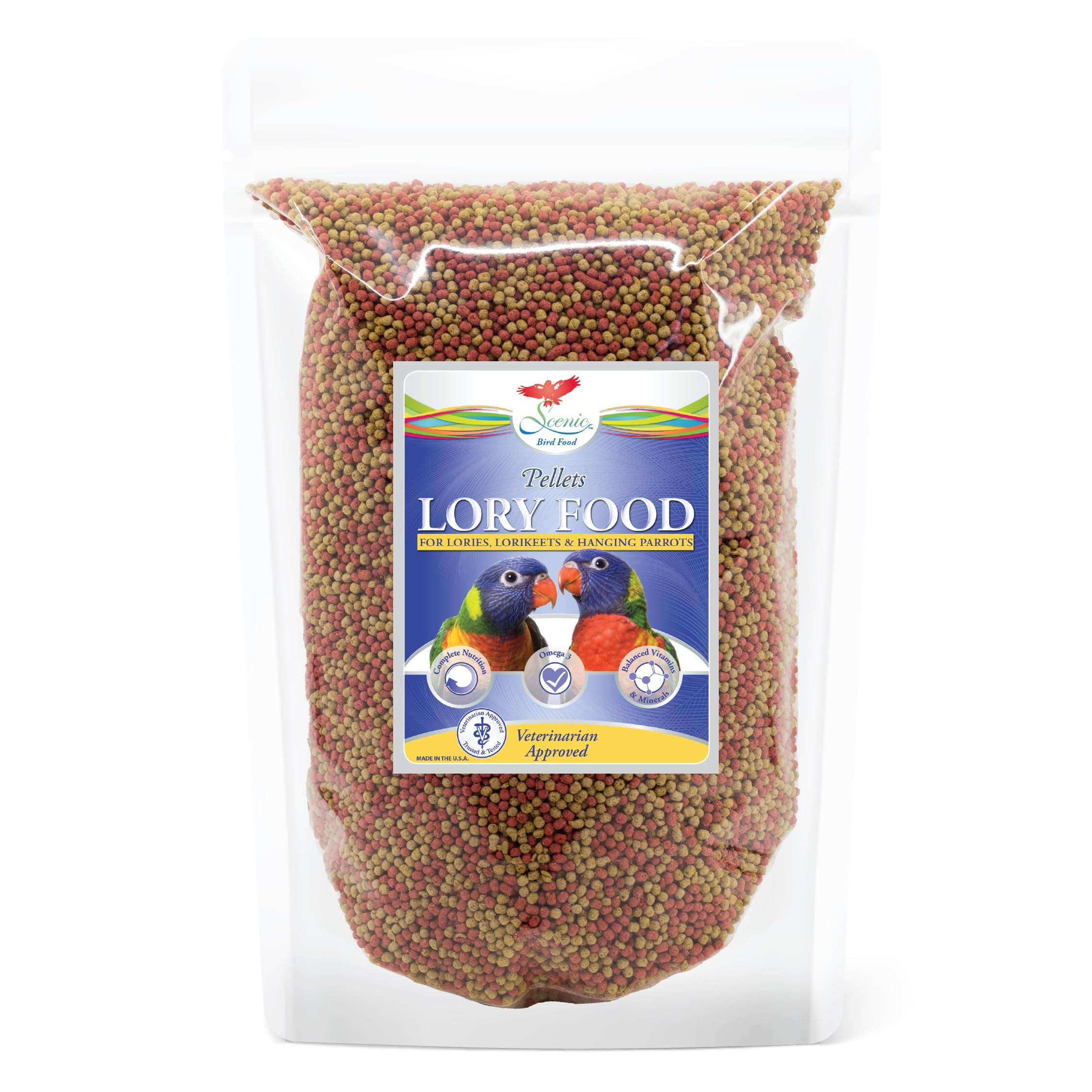 Scenic Lory Pellets Bird Food | Lories, Lorikeets, and Hanging Parrots | Formulated Diet | 2 LB