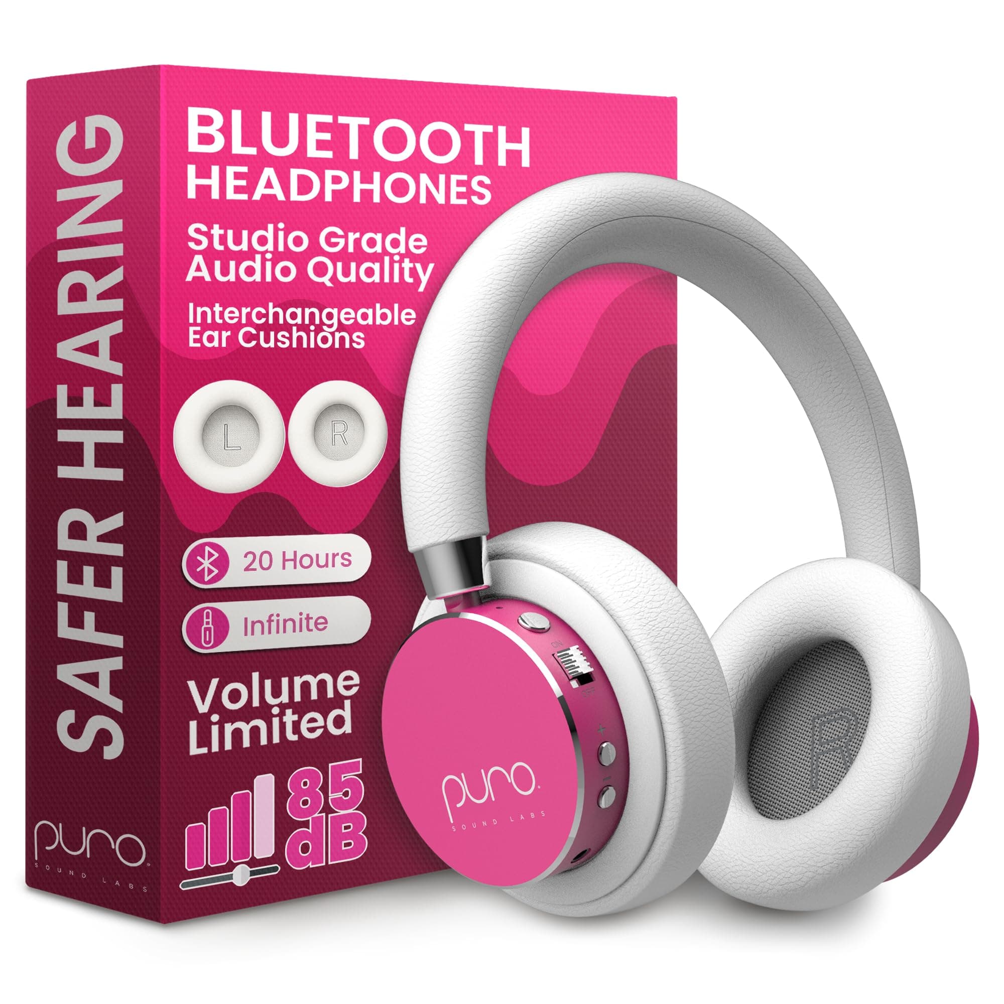 Kids Wireless Headphones – Volume-Limiting 85dB, Built-In Mic, Studio-Grade Sound, 20-Hour Battery Life, Comfortable Fit & Easy to Connect Kids Bluetooth Headphones – BT2200 Plus, Pink