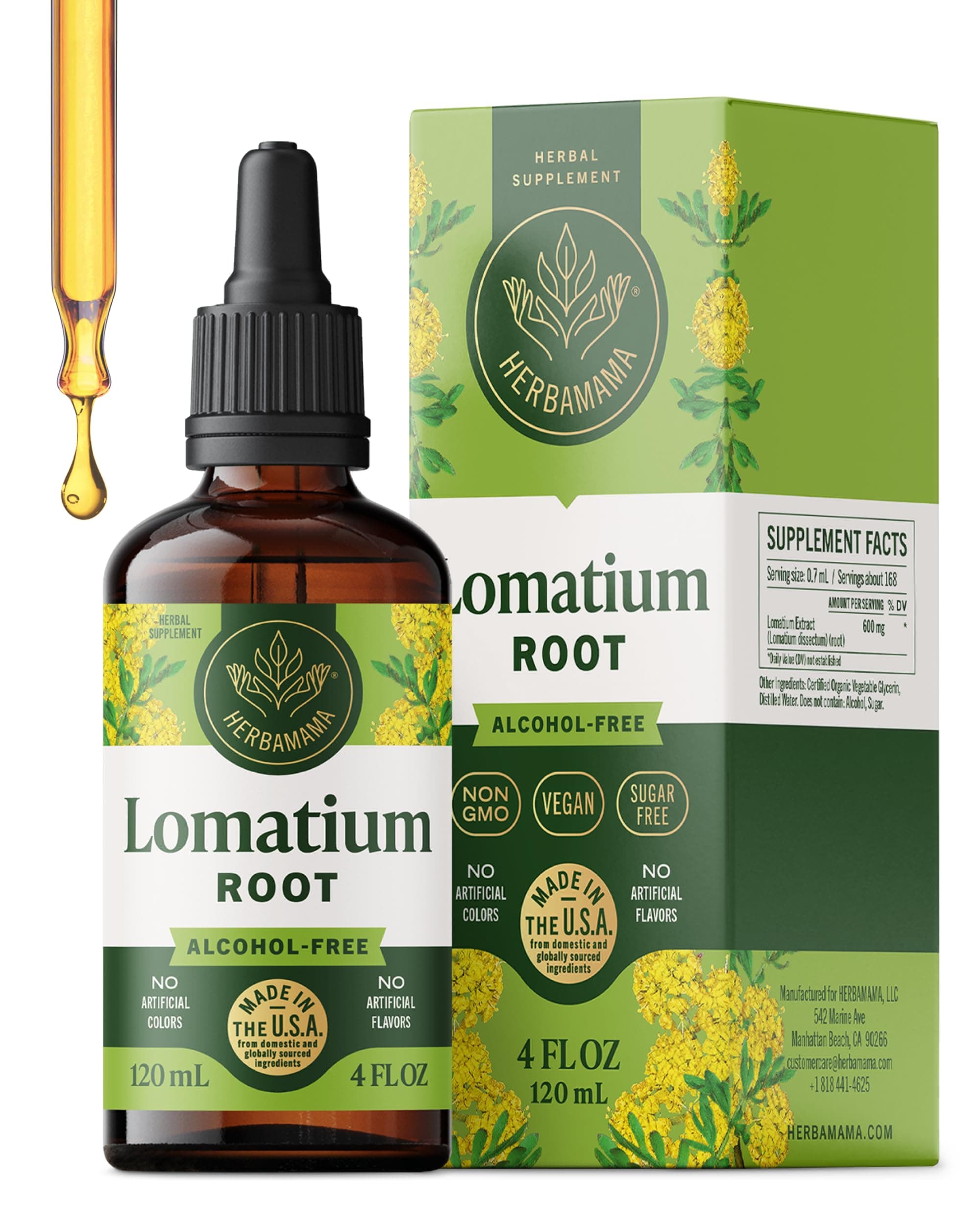 - HERBAMAMA Lomatium Root Tincture - Vegan Lomatium Dissectum Extract for Lung Cleanse & Detox - Non-GMO, Alcohol & Sugar-Free Respiratory Lung Support Supplement, 56-Day Supply