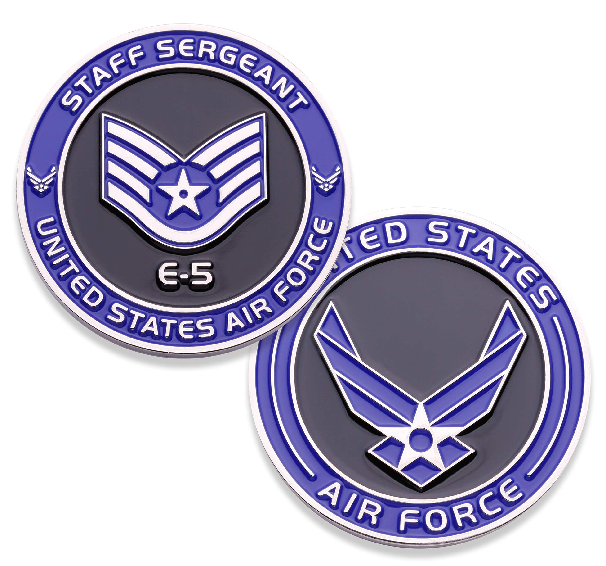 Air Force Staff Sergeant E5 Challenge Coin! United States Air Force Staff Sergeant Rank Military Coin. E-5 USAF Challenge Coin! Designed by Military Veterans - Officially Licensed Product!