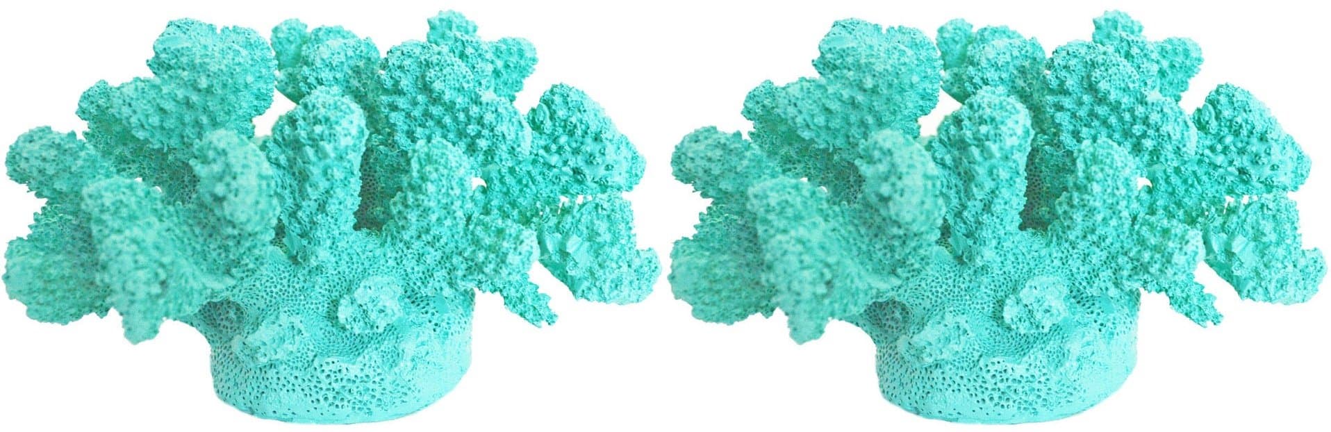 Set of 2 Small Turquoise Sea Coral Reef Nautical Coastal Home Decor Accent Figurines - Nautical Beach Decor, Coastal Decor, Faux Polyresin Coral, Decorative Accessories