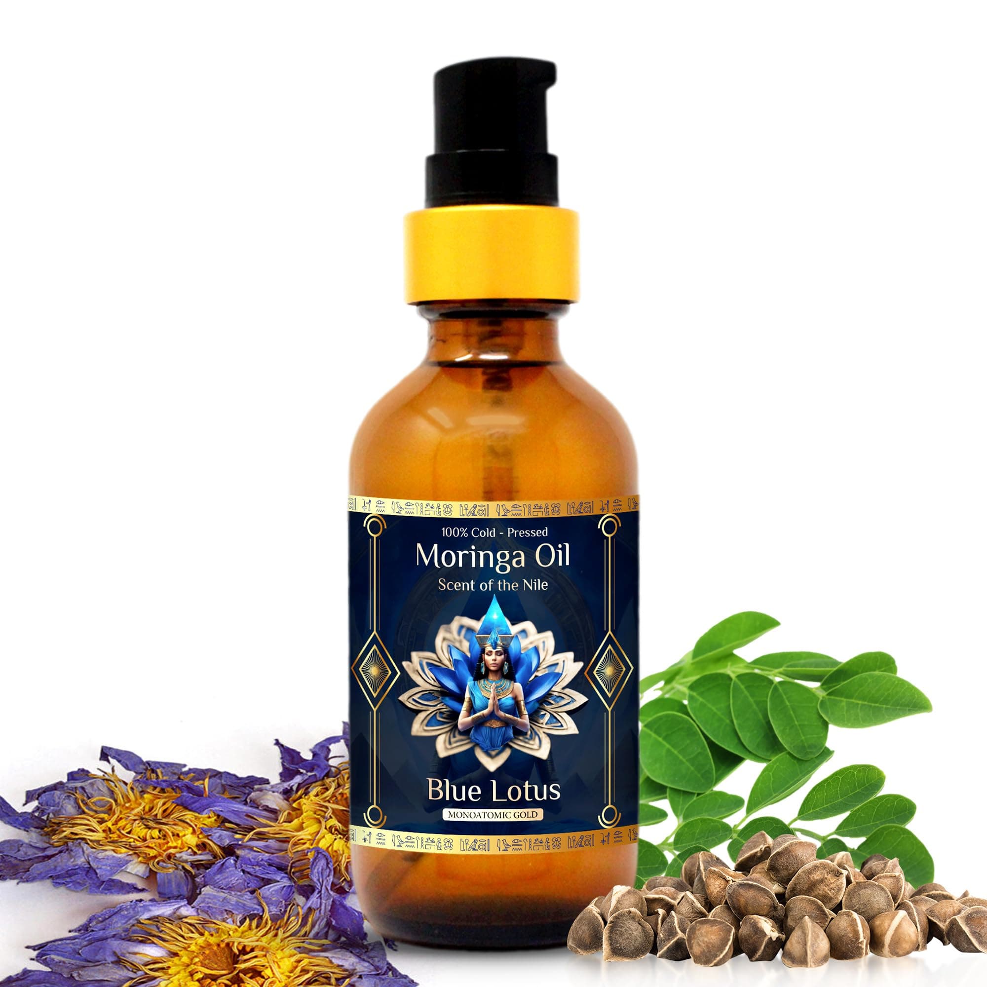 Pure Organic Moringa Oil with Blue Lotus Flower | Deep Hydrating & Anti-Aging Ritual Oil for Skin, Hair & Nails | Premium 100% Cold Pressed Moringa Seed Extraction, Nourishes & Hydrates Skin 1oz.