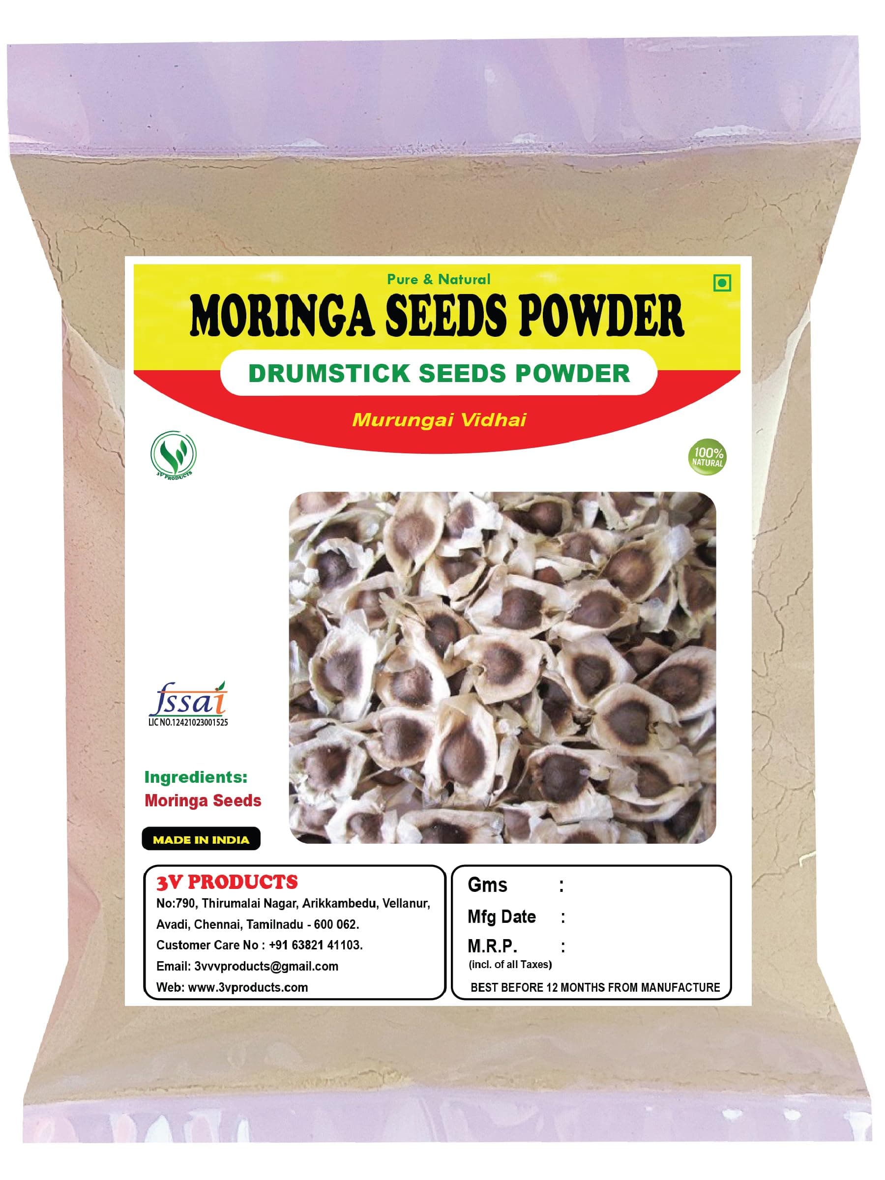 3V PRODUCTS Drumstick Seed Powder - Pack of 2x100g - Moringa Seed | Murungai Vidhai