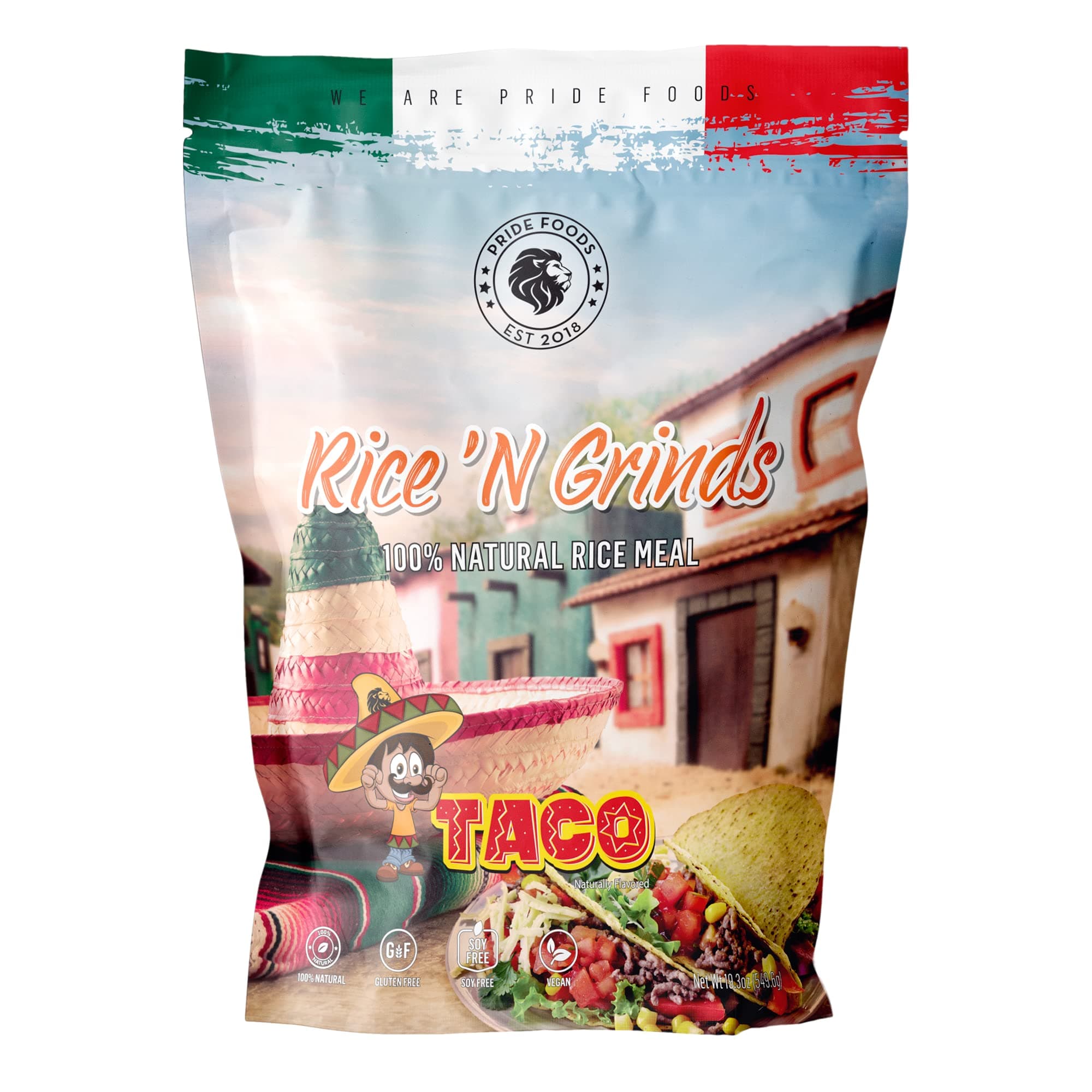 Pride Foods Rice N' Grind, 100% Natural Rice Meal, Taco, 19.3 oz