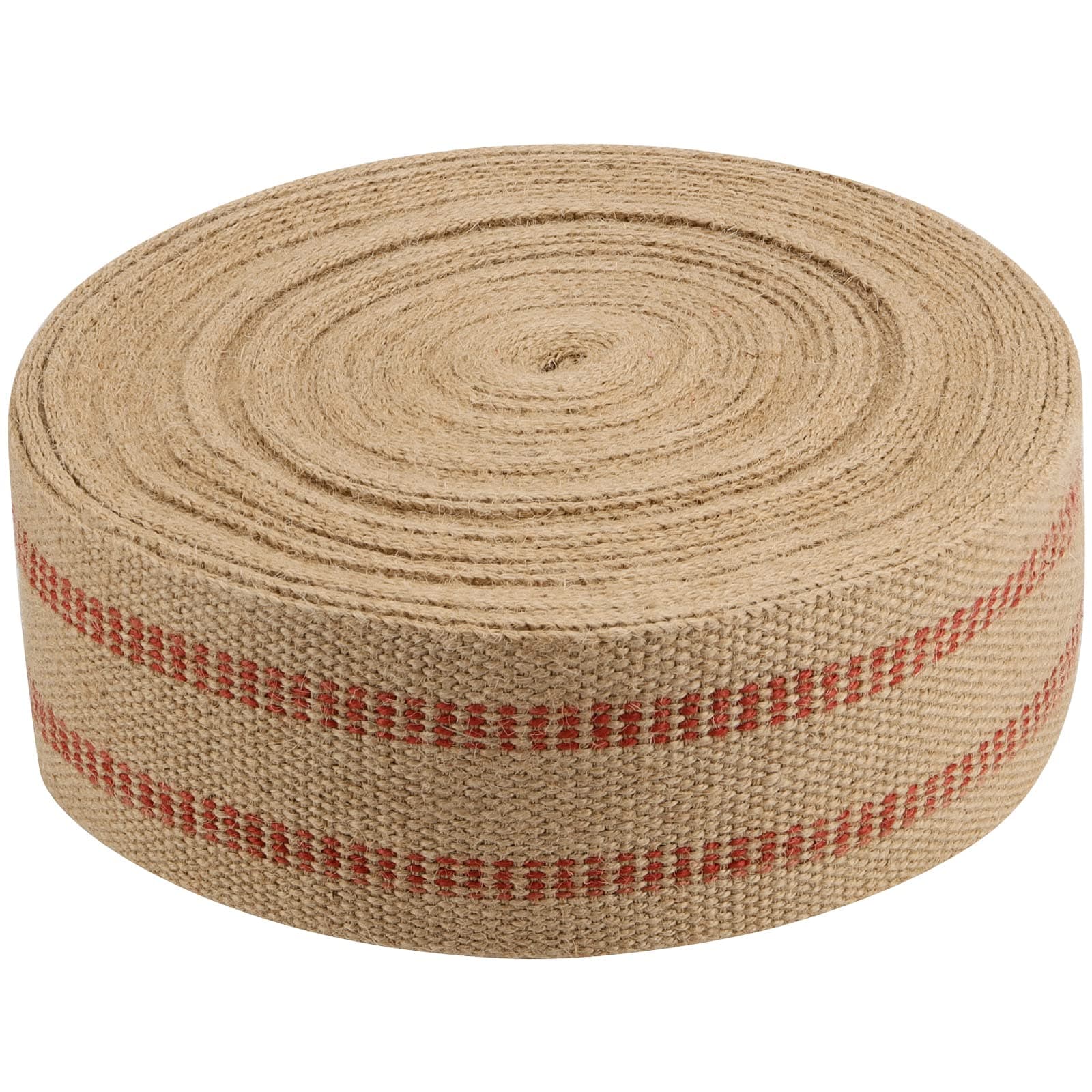KEILEOHO 3.5 Inches x 33 Yards Upholstery/Craft Jute Webbing, Natural Chair Webbing with Red Stripes, Burlap Fabric Webbing Tape for Craft, Decoration, Furniture Repair