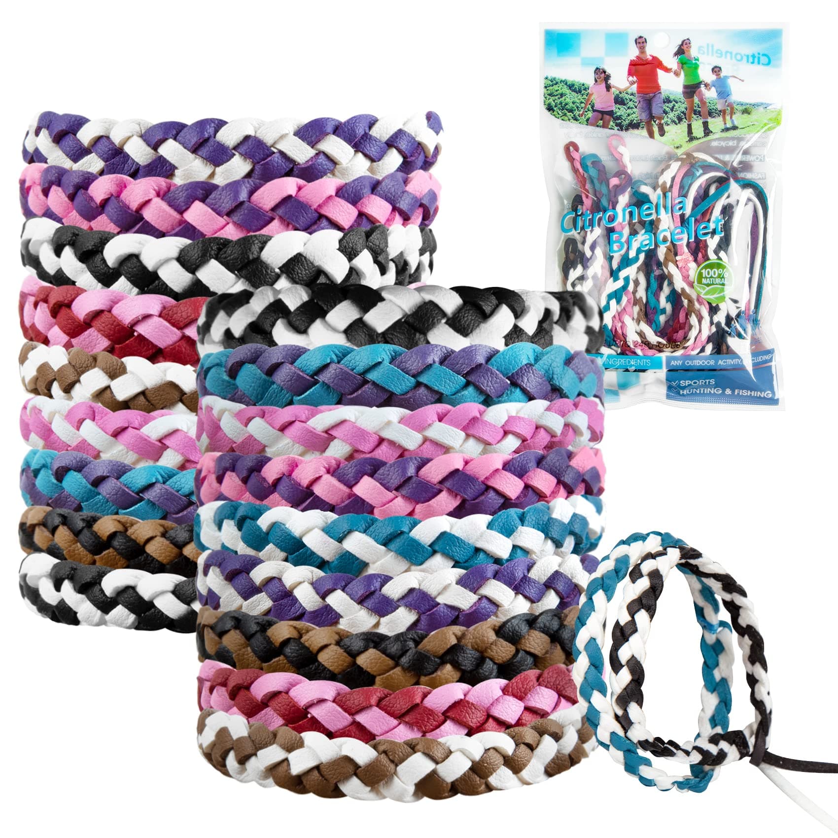 Stingmon 20 Pack Mosquito Repellent Bracelets with Colorful Woven Style for Kids Adult, Natural Citronella Mosquito Wrist Band for Travel Camping, One Size Fits All