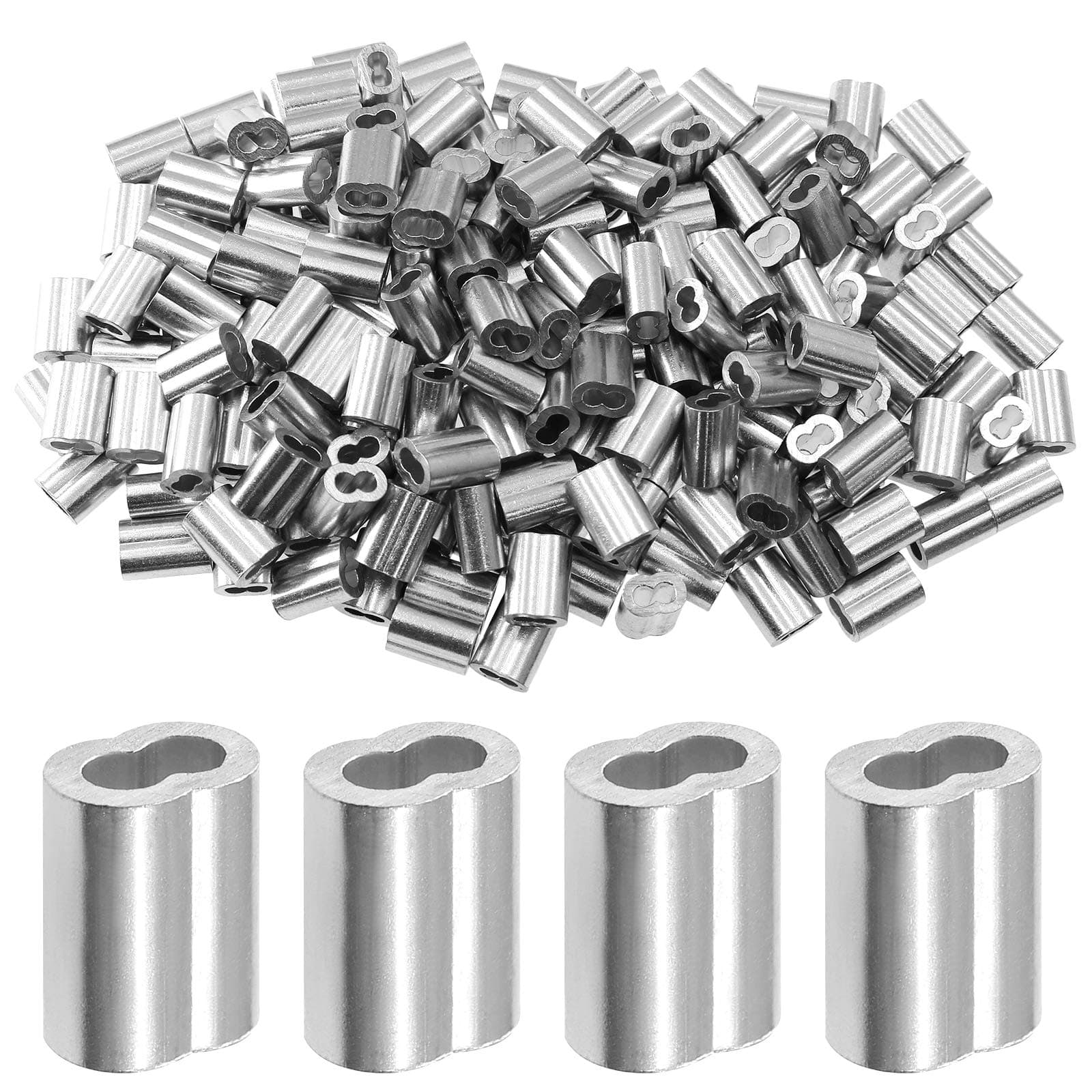 200pcs 3/32 Inch Aluminum Crimping Loop Sleeve for Wire Rope and Cable, Double Hole Type