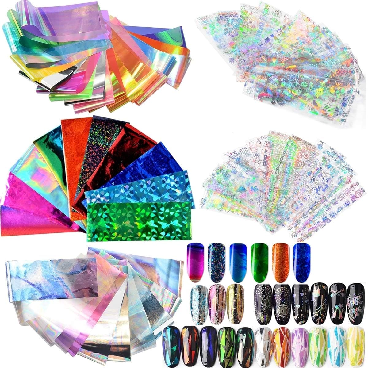Mixed Colors Colorful Rainbow Thin Iridescent Gradient Starry Sky Holographic Shattered Broken-Glass Reflective Mirror Shard Effect Cellophane Films Foils Stickers(62PCS)