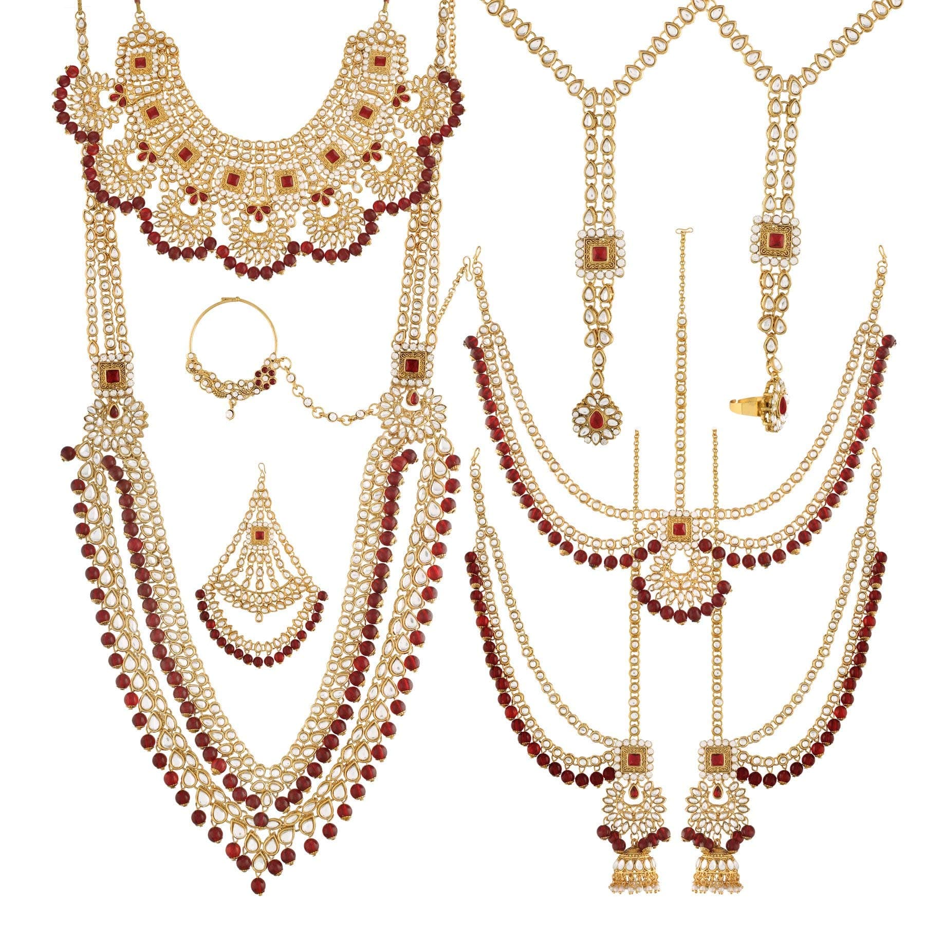 I Jewels 18K Gold Plated Traditional Handcrafted Faux Kundan & Stone Studded Bridal Jewellery Set For Women