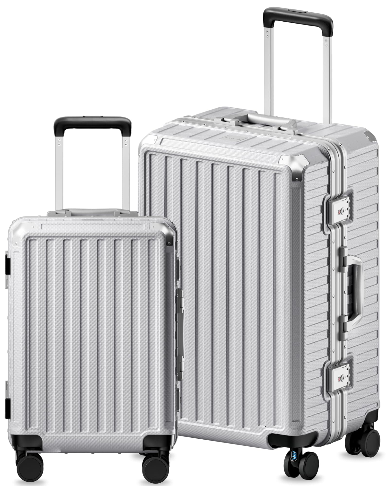 Luggage Sets with Spinner Wheels, 8010S Aluminum Frame Zipperless Polycarbonate Hard Shell Suitcase Sets (ZX-Core, Silver, 2 Piece (20/28))