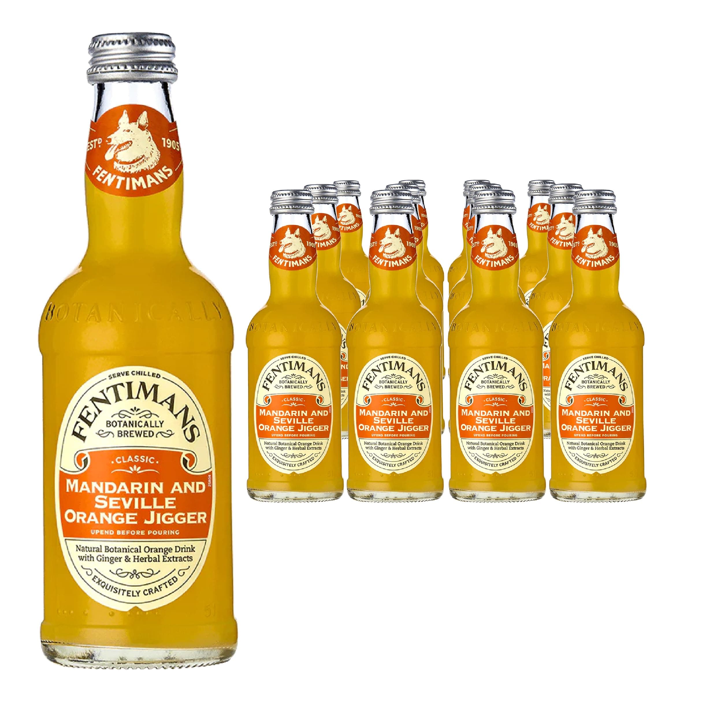 Mandarin and Seville Orange Jigger - Natural Botanically Brewed Orange Drink - Perfect Mixer - Low Calorie, Gluten-Free and Vegan Soft Drinks - 12 x 275ml
