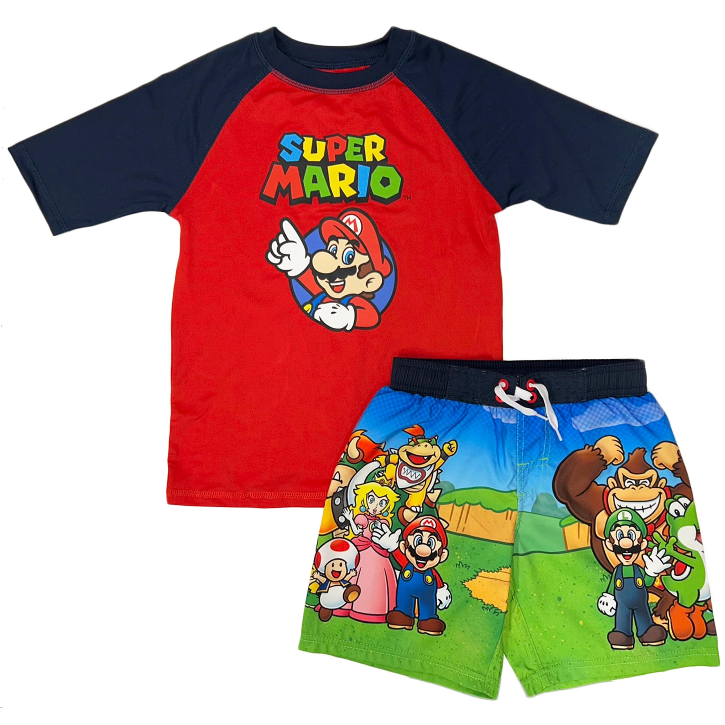 Super Mario Boys Swim Trunks & Rashguard Set