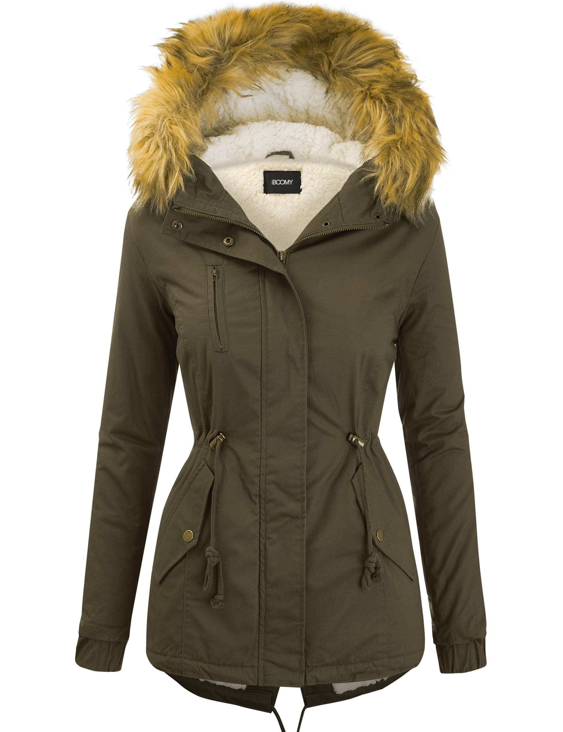 Women's Zip Up Safari Military Anorak Jacket with Hood Drawstring - Regular and Plus Sizes