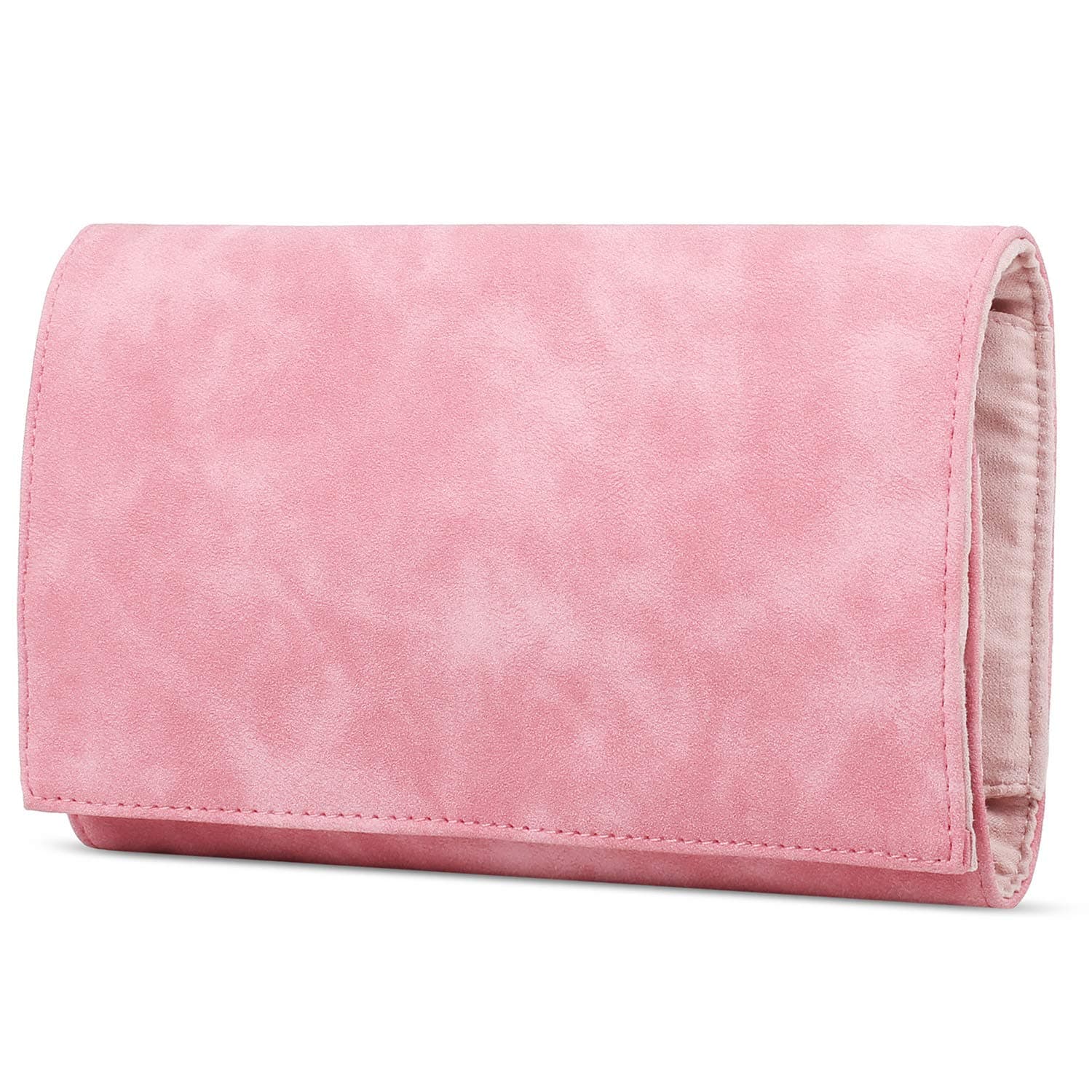 Compact Travel Jewelry Bag Case Organizer for Vacation, Portable Foldable Jewelry Organizer Roll Holder for Journey-Rings, Necklaces, Bracelets, Earrings, Pink