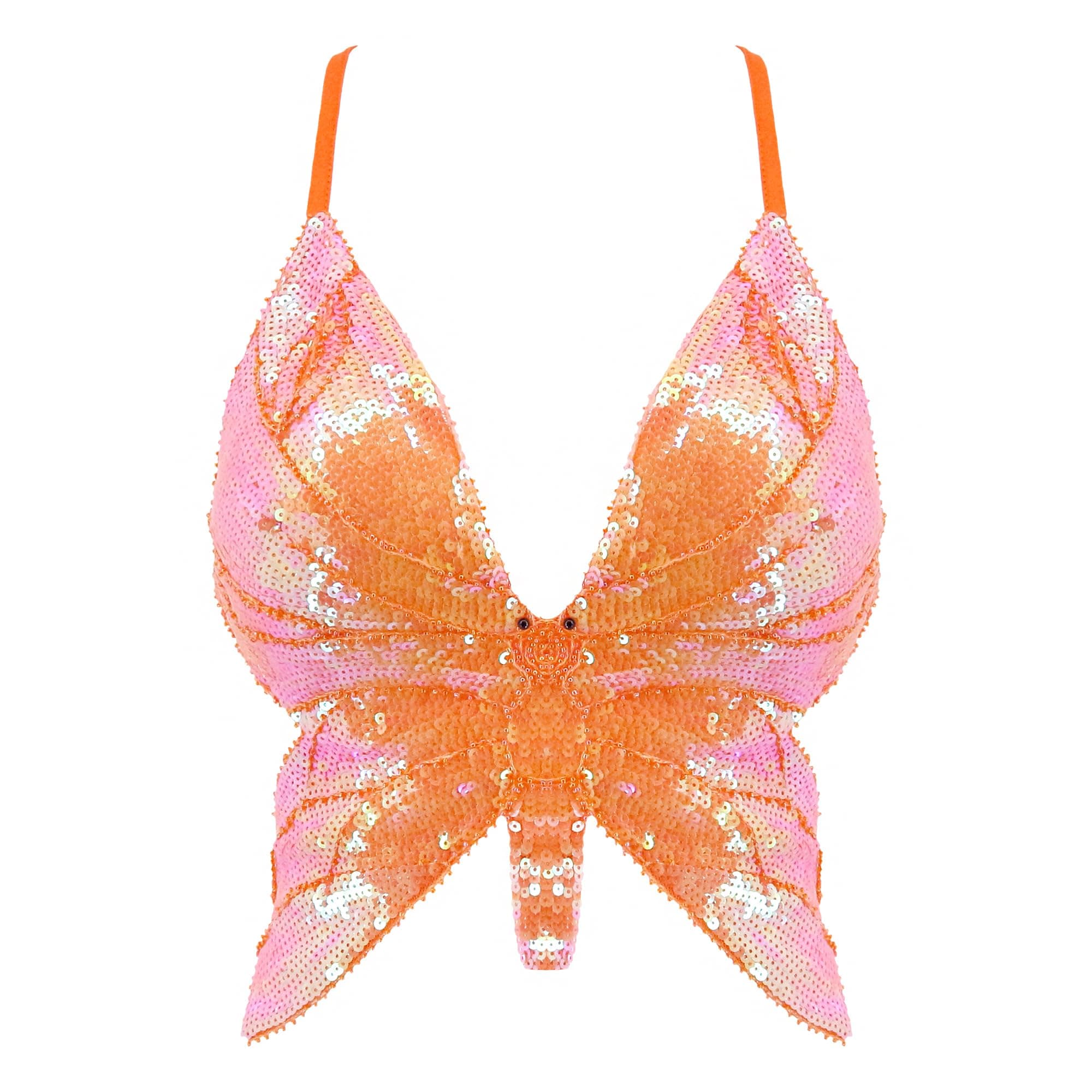 Womens Glitter Sequin Butterfly Crop Top Low-Cut Tank Top Rave Tube Vest Top for Belly Dance Costume Outfits