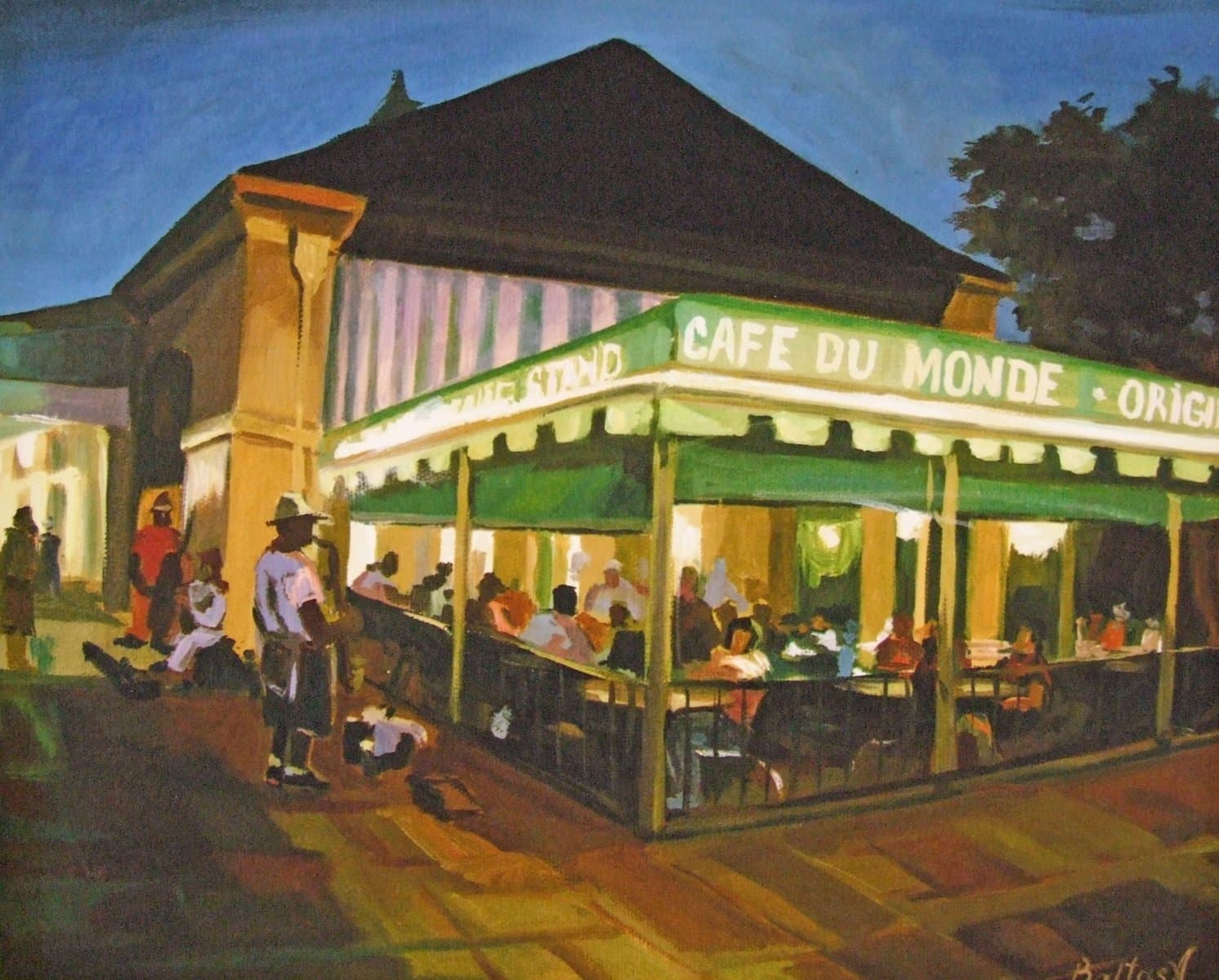 Cafe Du Monde Band New Orleans Baltas Matted Art Print French Quarter