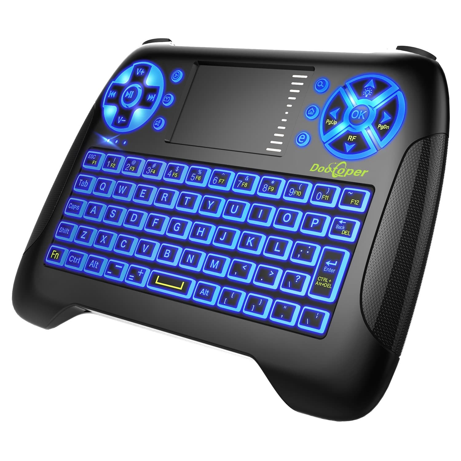 Mini Illuminated Keyboard - 2.4 GHz Wireless Keyboard / 10 m Range / 76 Keys (2 Special Keys) / Suitable for Smart TV, Android TV Box, HTPC, IPTV, XBOX360, PC, Pad, PS3, Tablet PCs etc. blue T16 Blue 2018 Tastatur mit Hintergrundbeleuchtung