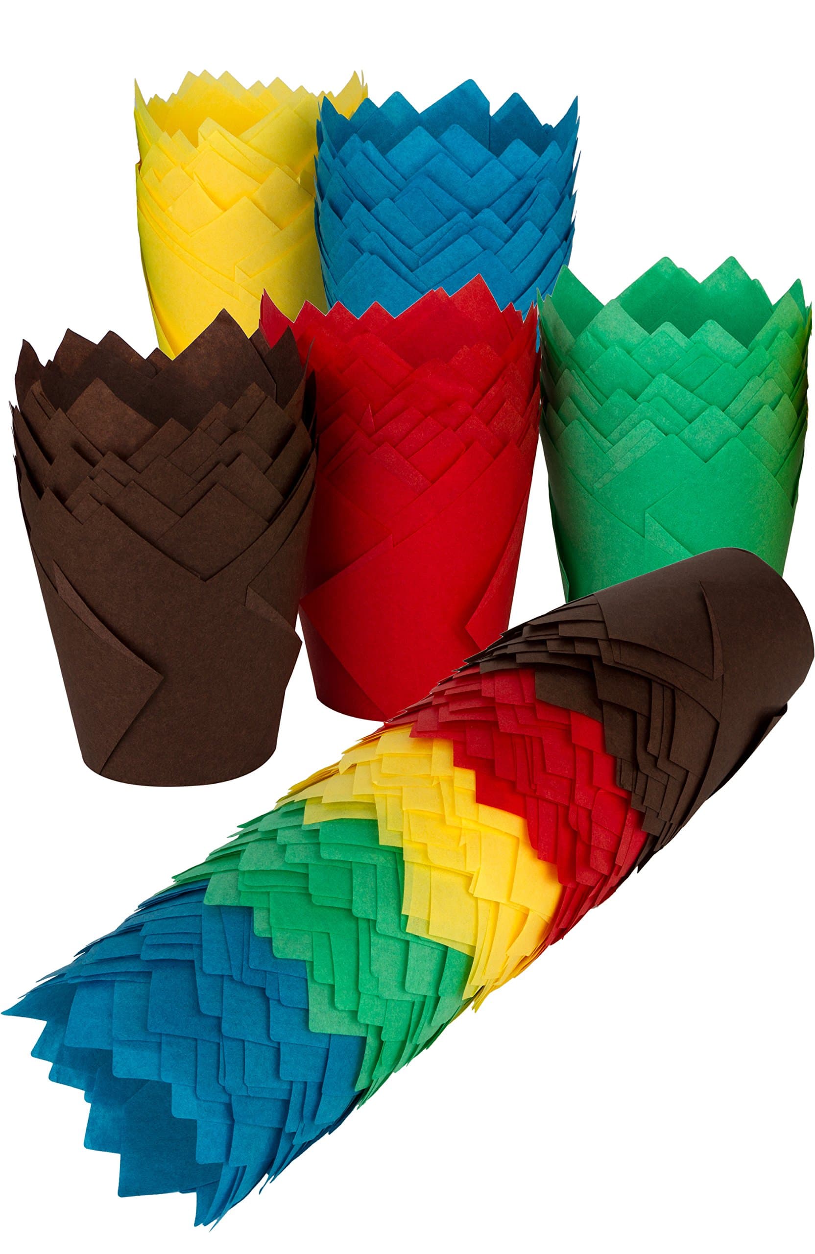 Tulip Cupcake Liners, 150 Brown Parchment Paper Baking Cups, Jumbo or Standard Muffin Liners Pan by PETANI (3 x 2 in, Multi)