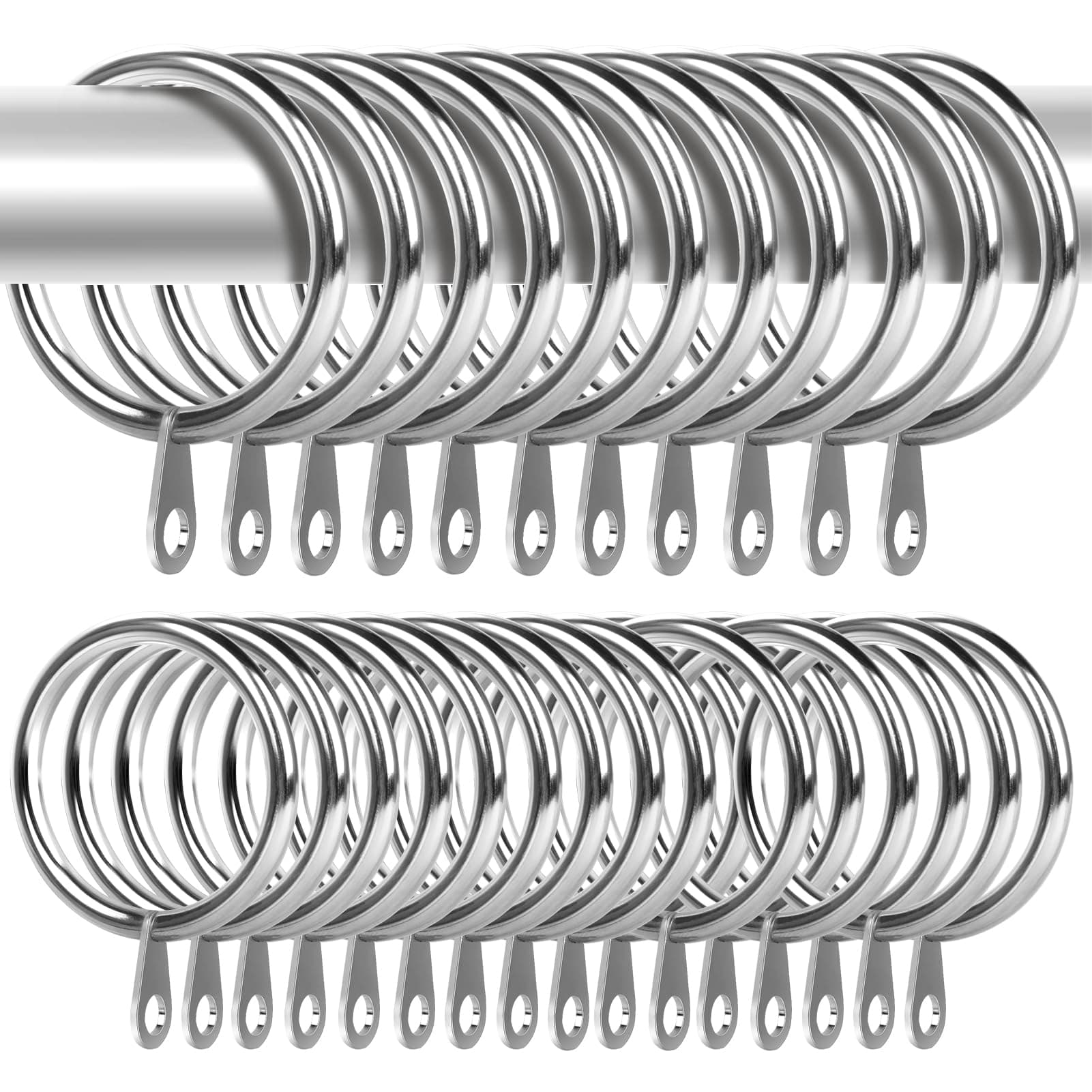 50 Pack Metal Curtain Rings 32mm Internal Diameter Curtain Pole Rings Silver Hanging Rings for Curtain Poles,Shower Curtains Rods and Drapery