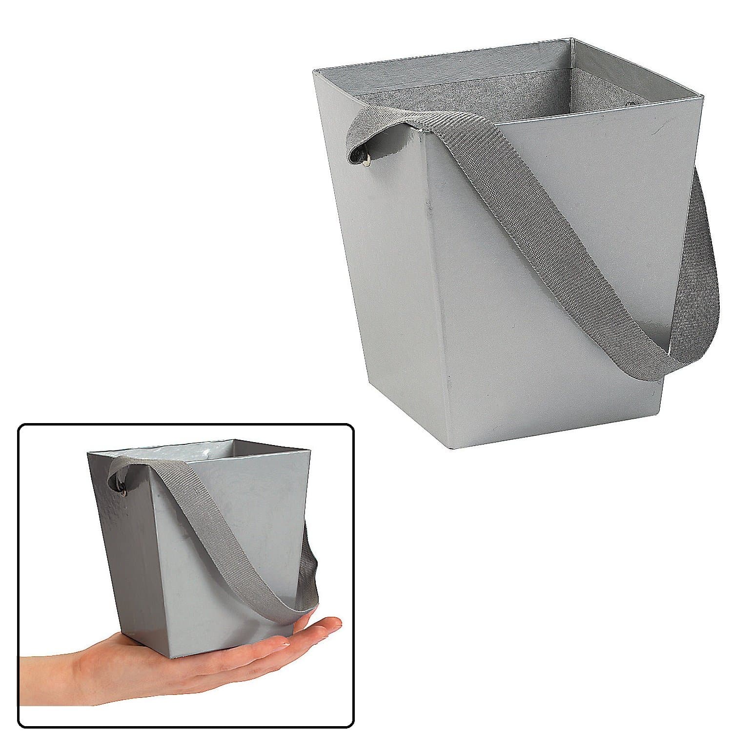 Fun Express Silver Cardboard Bucket with Ribbon Handle (6 Pieces)