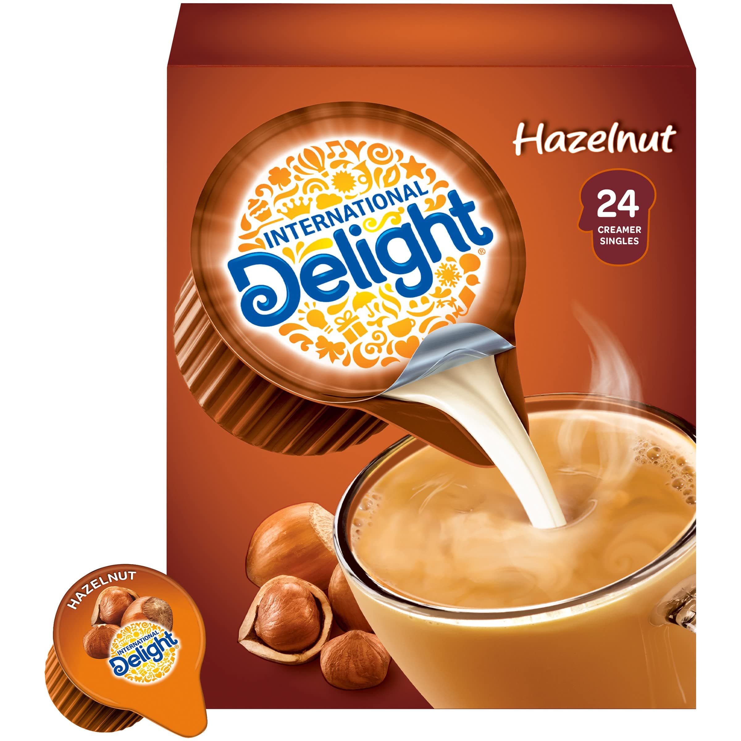 International Delight Coffee Creamer Singles, Hazelnut, 24 Count, Pack of 6