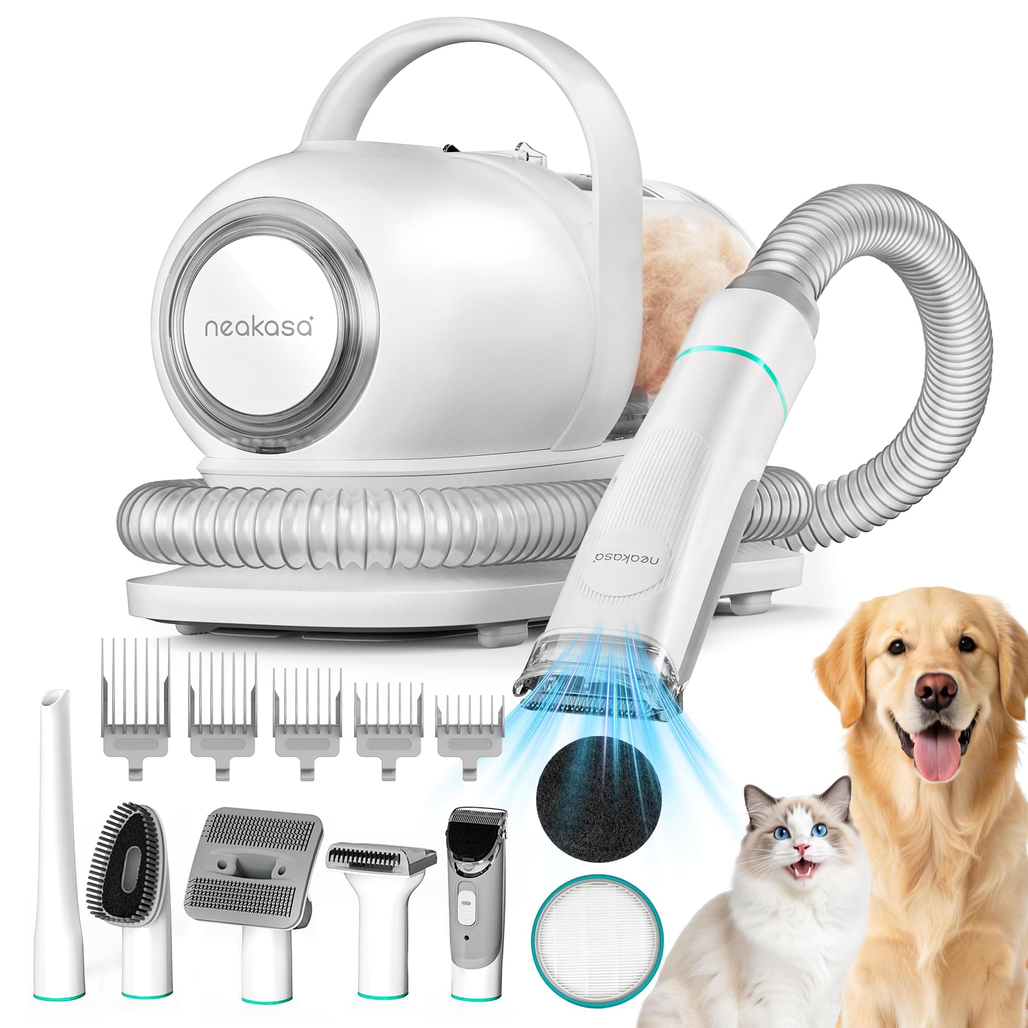 neabot Neakasa P1 Pro Pet Grooming Kit & Vacuum Suction 99% Pet Hair, Professional Grooming Clippers with 5 Proven Grooming Tools for Dogs Cats and Other Animals