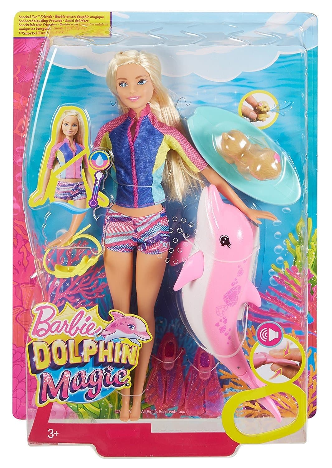 Barbie Doll with Color-Change Top, Puppy Squirt Toy and Dolphin with Sounds