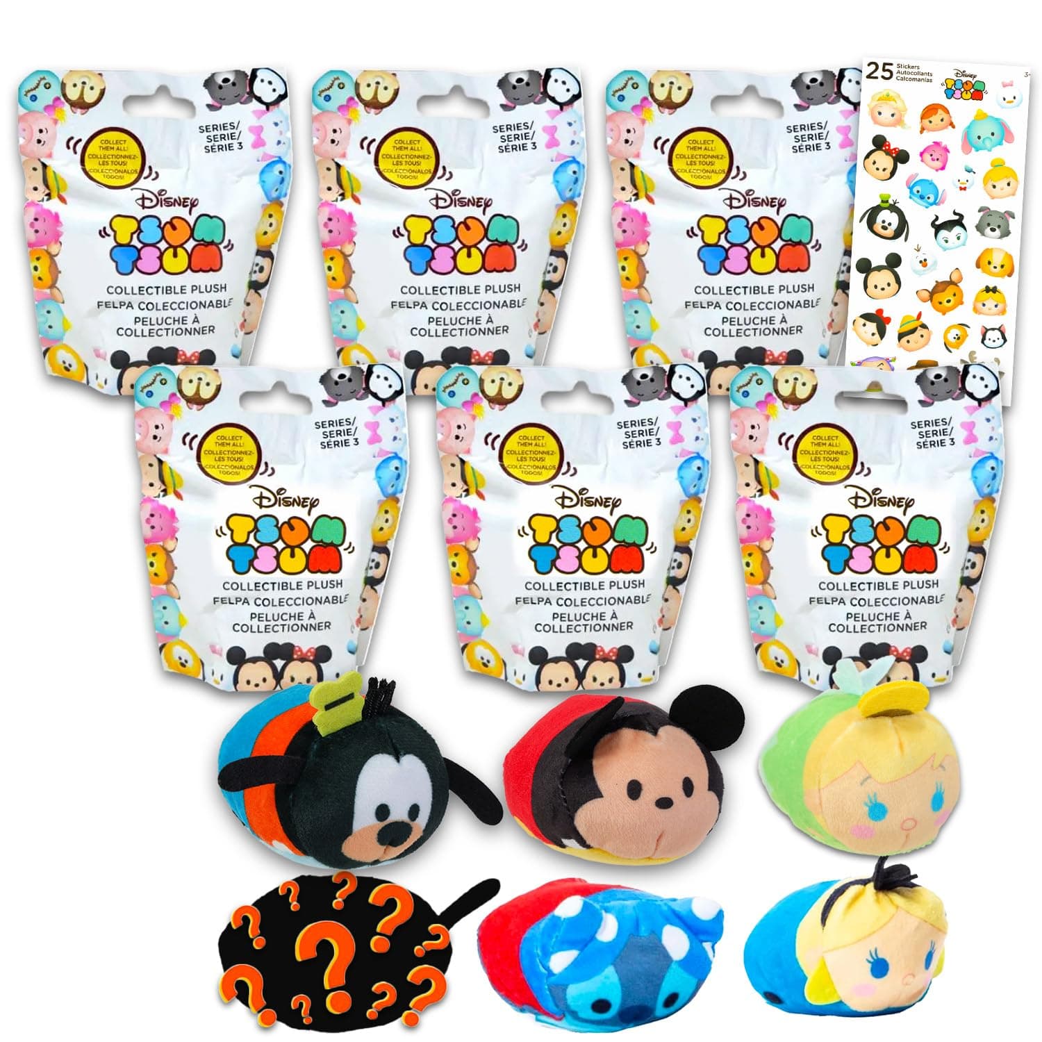 Disney Tsum Tsum Plush Blind Bags Set - Bundle with 6 Tsum Tsum Mini Plush Toys Plus Stickers for Kids, Boys, Girls | Disney Tsum Tsum Goodie Bags