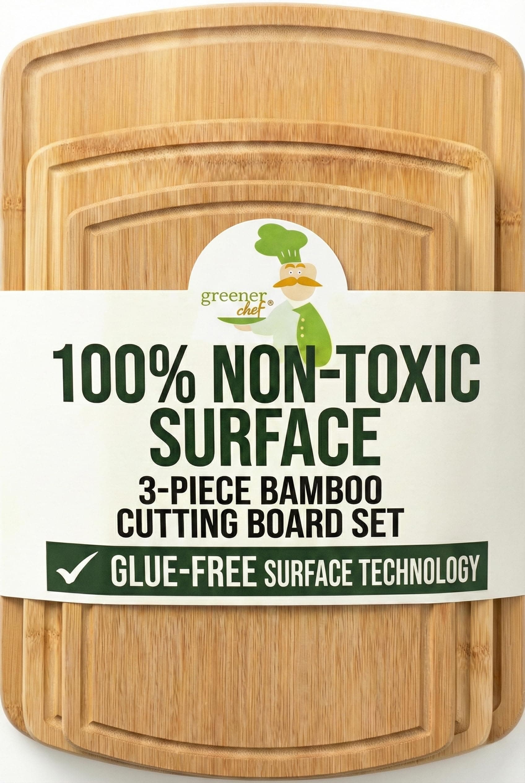 FSC® Certified Bamboo Cutting Board Set of 3 – Featuring Glue-Free Surface™ Non Toxic Cutting Boards for Safer Family Cooking and Lifetime Replacements for Peace of Mind