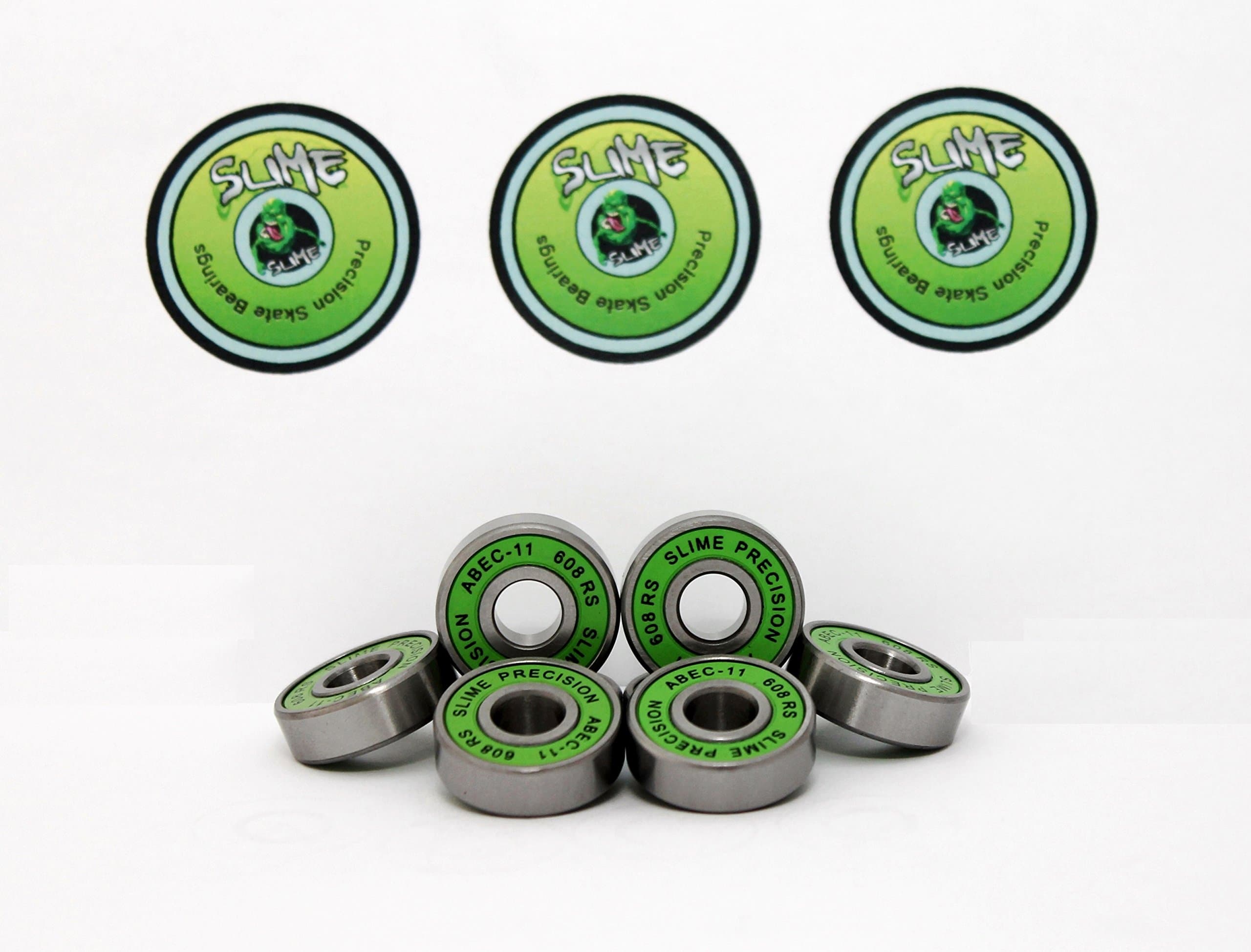 HIKS GREEN SLIME - ABEC 11 608 RS Water Resistant Rubber Seal Skateboard/Stunt Scooter Pack of 8