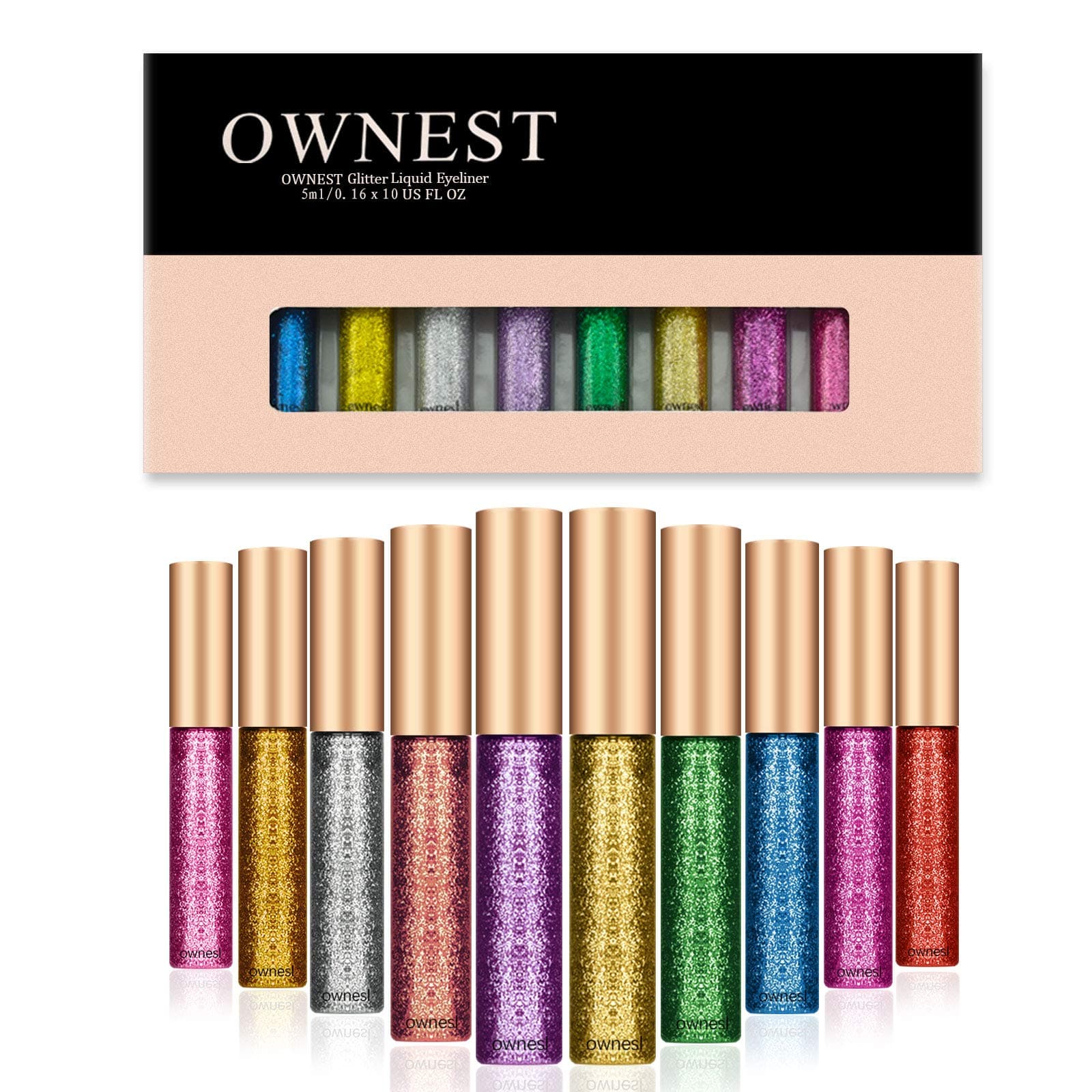 Ownest 10 Colors Liquid Glitter Eyeliner Set, Metallic Shimmer Glitter Eyeshadow, Long Lasting Waterproof Shimmer Sparkling Liquid Eyeliner Eye Shadow-10pcs