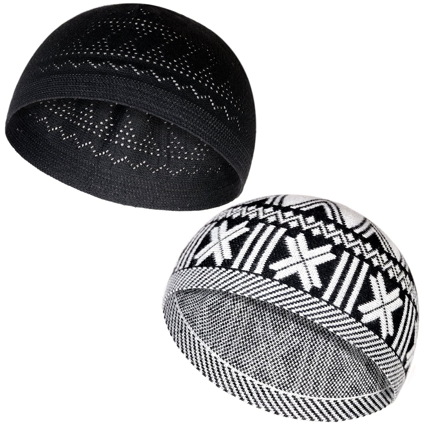 Generic Muslim Hats - Keffiyeh Kufi Hats for Men’s Common use and Islamic Gifts | Skull Cap |Muslim Clothes - Islamic Clothing for Men| 2pcs, 2 Designs, 2 Colors, Black; White & Black, Black; White