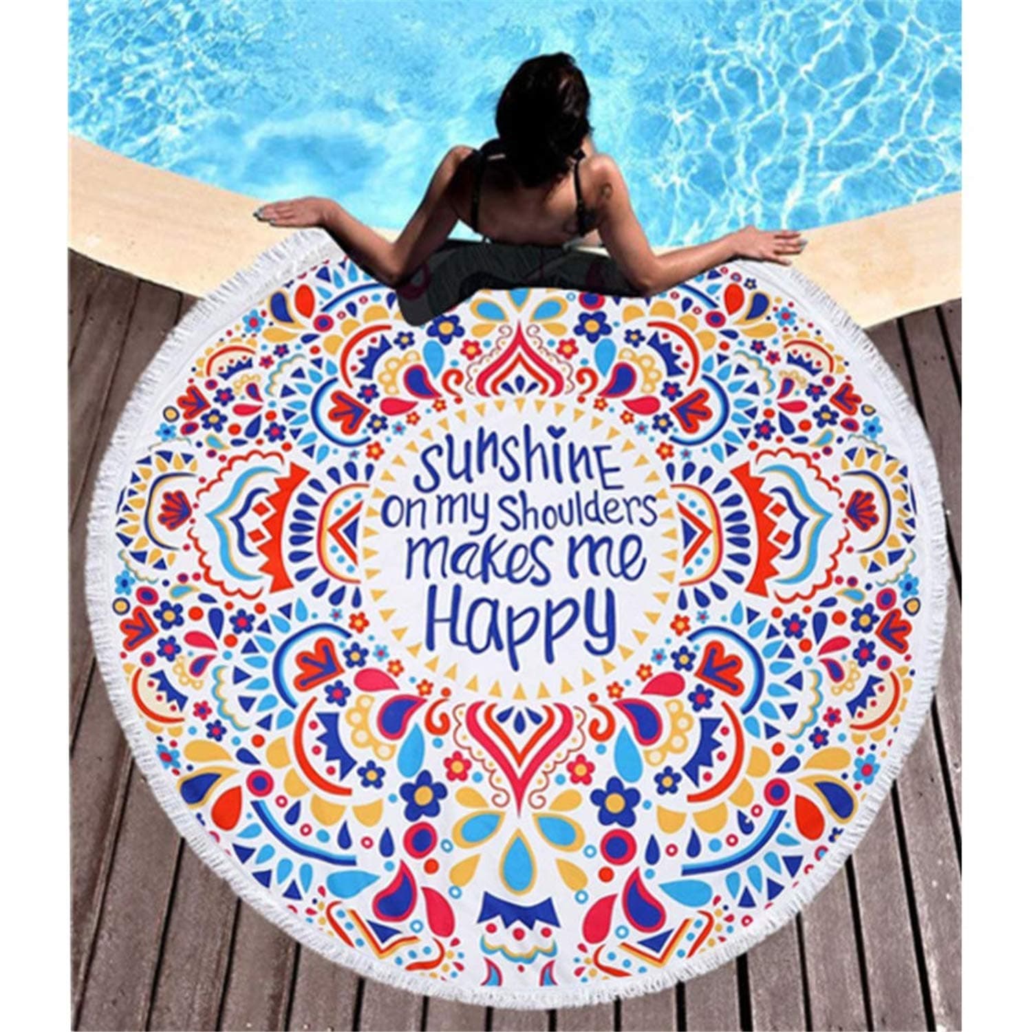 SKEIDO Thick Round Beach Towel Blanket Microfiber Yoga Mat with Tassels Ultra Soft Super Water Absorbent Multi-Purpose Towel