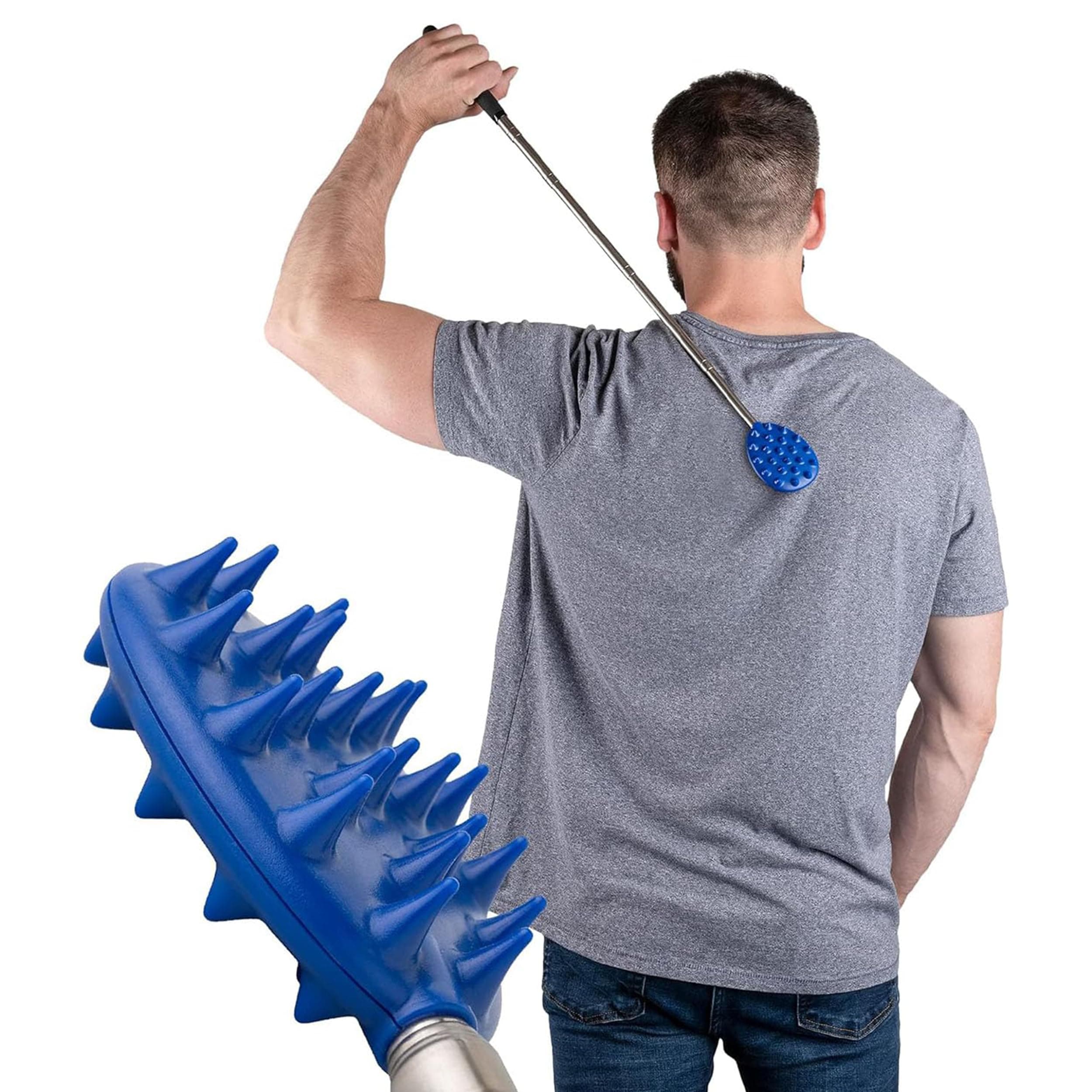 Cactus Scratcher Back Scratcher On A Big Stick, Retractable Backscratchers for Men, Women & Kids, One-Hand Itch-Relief Scratchers with Long Handle, Extendable to 29 Inches, Blue