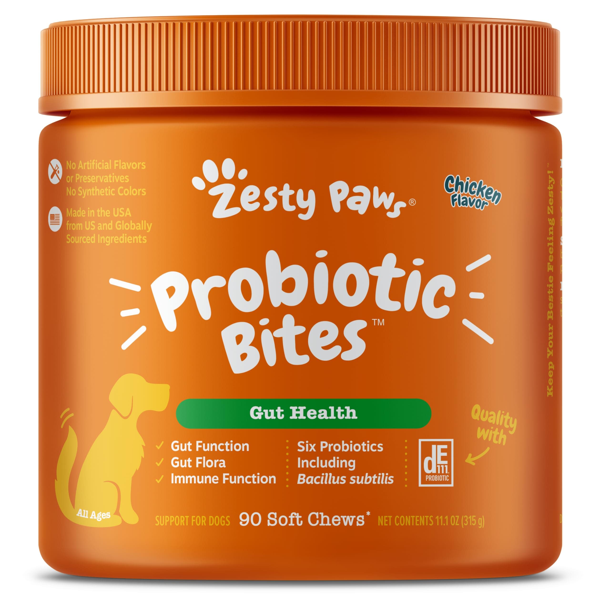 Probiotics for Dogs, Digestive Enzymes Gut Flora, Digestive Health, Diarrhea & Bowel Support, DE111, Dog Probiotics Soft Chew for Pet Immune System, Chicken, 90 Ct