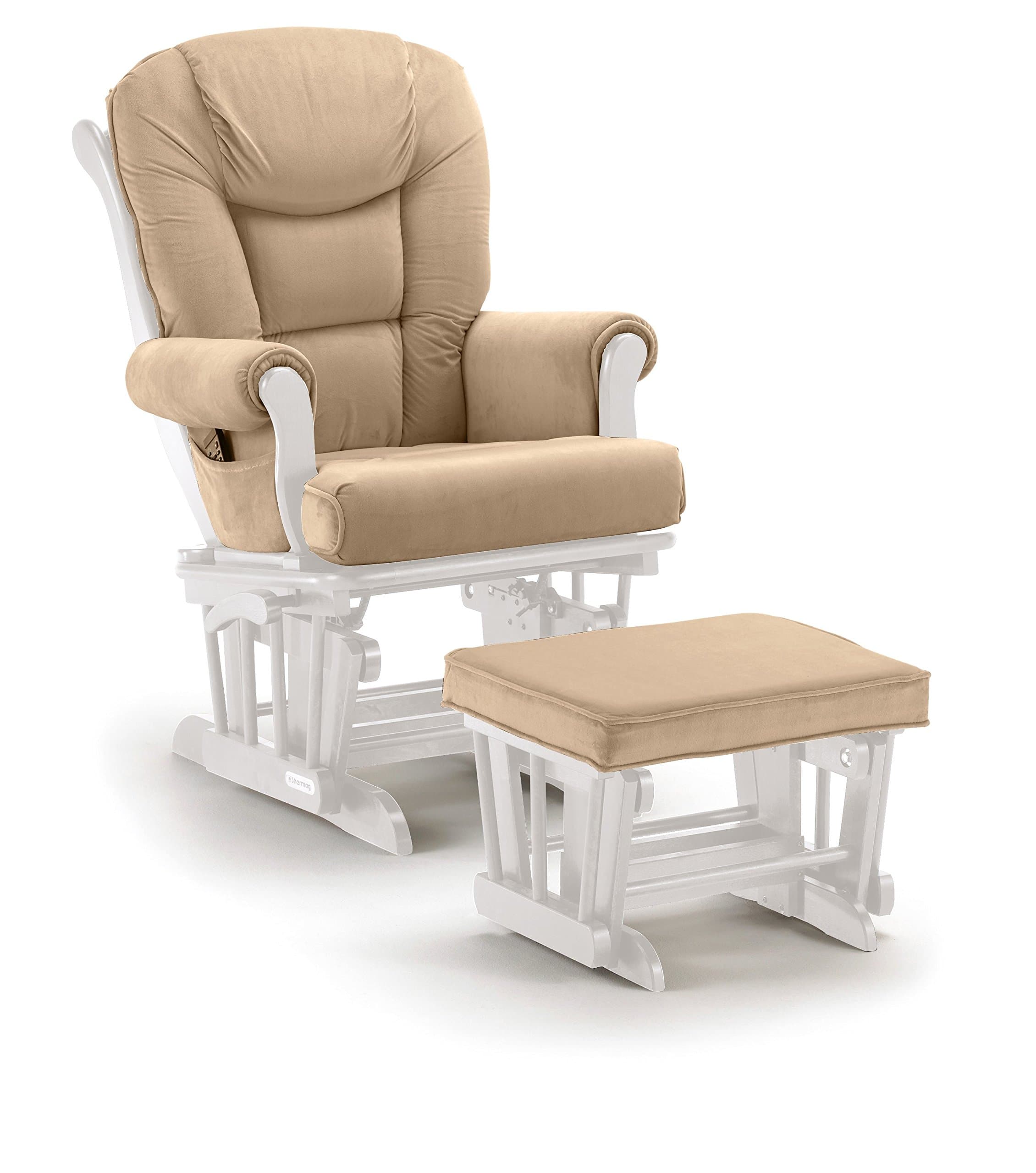 Lennox Multiposition-Lock Glider Chair and Ottoman Combo, White with Pearl Beige