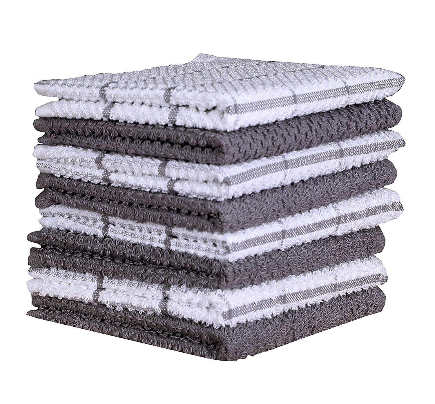 AMOUR INFINI Cotton Kitchen Dish Cloths Set of 8 – Highly Absorbent, Super Soft Premium Terry Cleaning Cloth (12"x12" Inch) Premium Dishcloths for Washing Dishes (Light Gray)