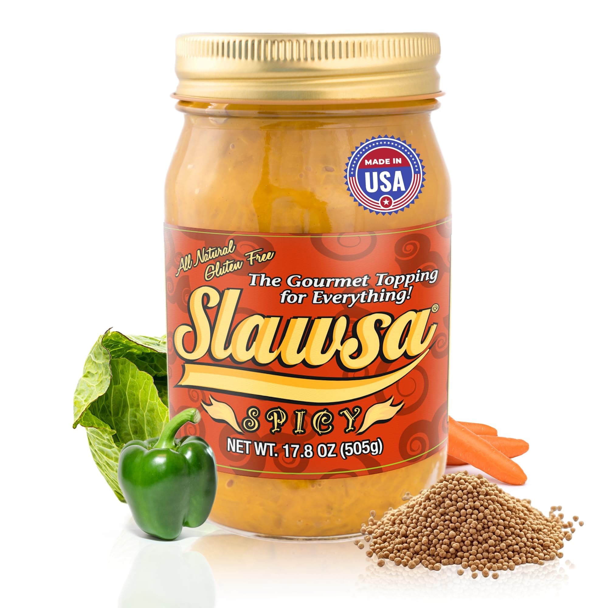 Spicy Hot Dog and Sausage Relish – Slawsa Gourmet Cabbage Topping with Real Ingredients | 17.8 oz | Gluten-Free, Vegan, All-Natural