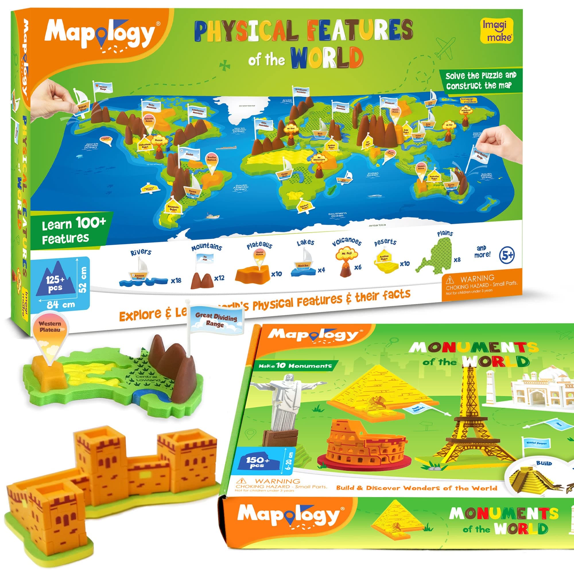 Imagimake Mapology - Learn Monuments & Physical Features of The World, Educational & Construction Based Activity Kit - Puzzles for Kids for Age5 Years+, Best Gift for Boys & Girls