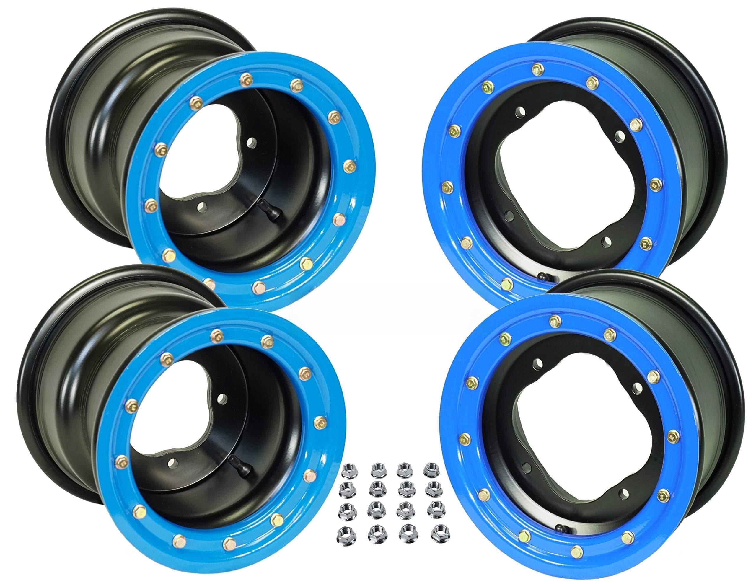 Goldspeed Full Set of 10x5 3+2 4x144 & 9x8 3+5 4x110 ATV Beadlock Rims for Honda TRX 450 (Blue)