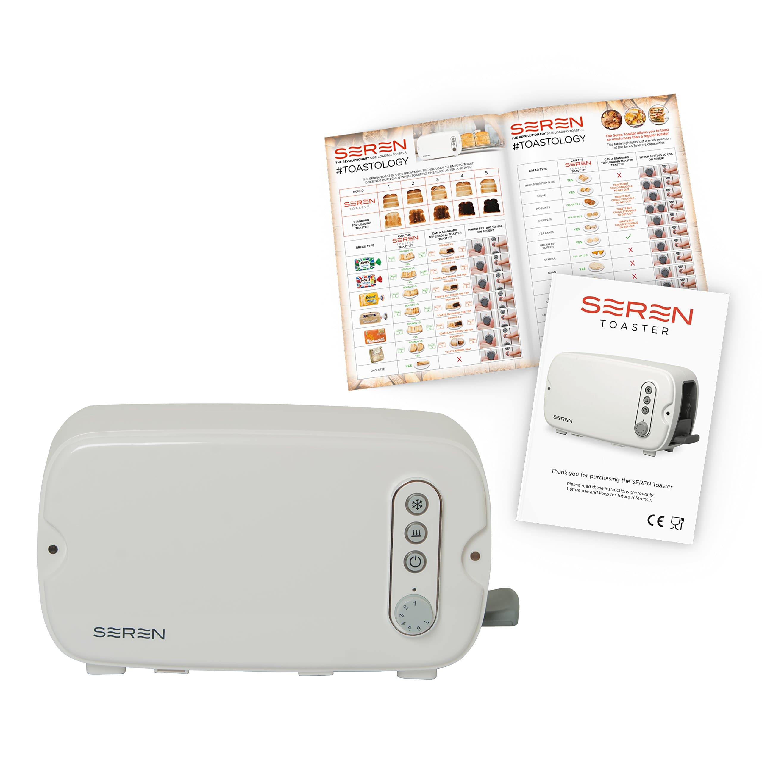 Seren Toaster, 2 slice, multipurpose toaster with two slice side loading rack, Cream