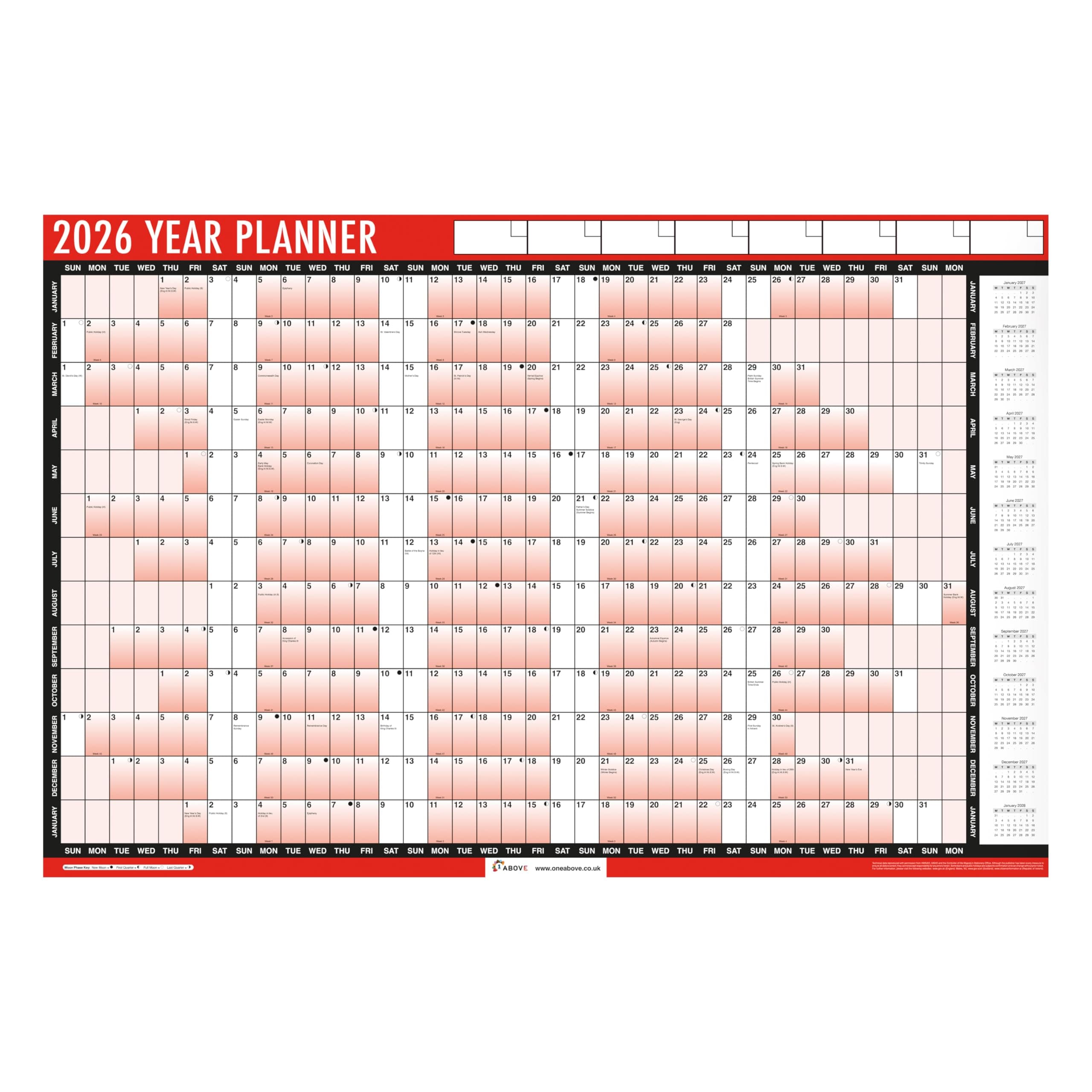 2026 Wall Planner Calendar – A1 Large 85cm x 58cm Laminated Year Planner with Stickers & Dry Wipe Pen – Reusable Annual Wall Chart for Office, Home, School