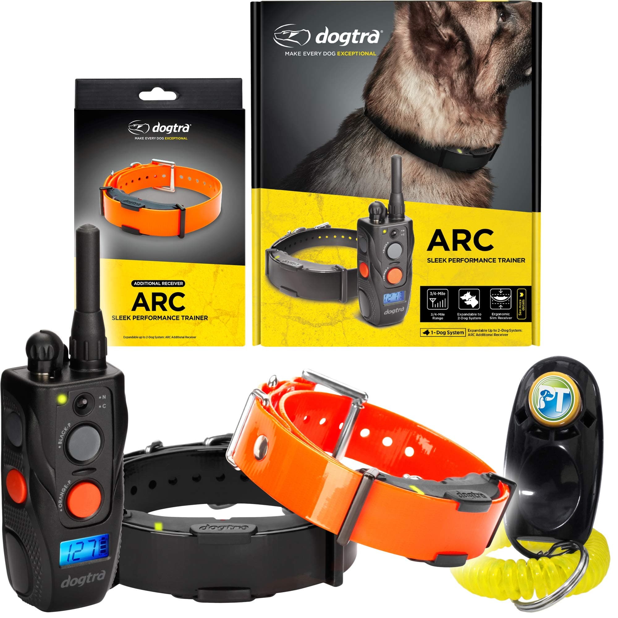 DogtraARC 2-Dogs Remote Training Collar - 3/4 Mile Range, Waterproof, Rechargeable, Static Stimulation, Vibration, Audible Tone, Small, Medium, Large Dog Training E-Collar