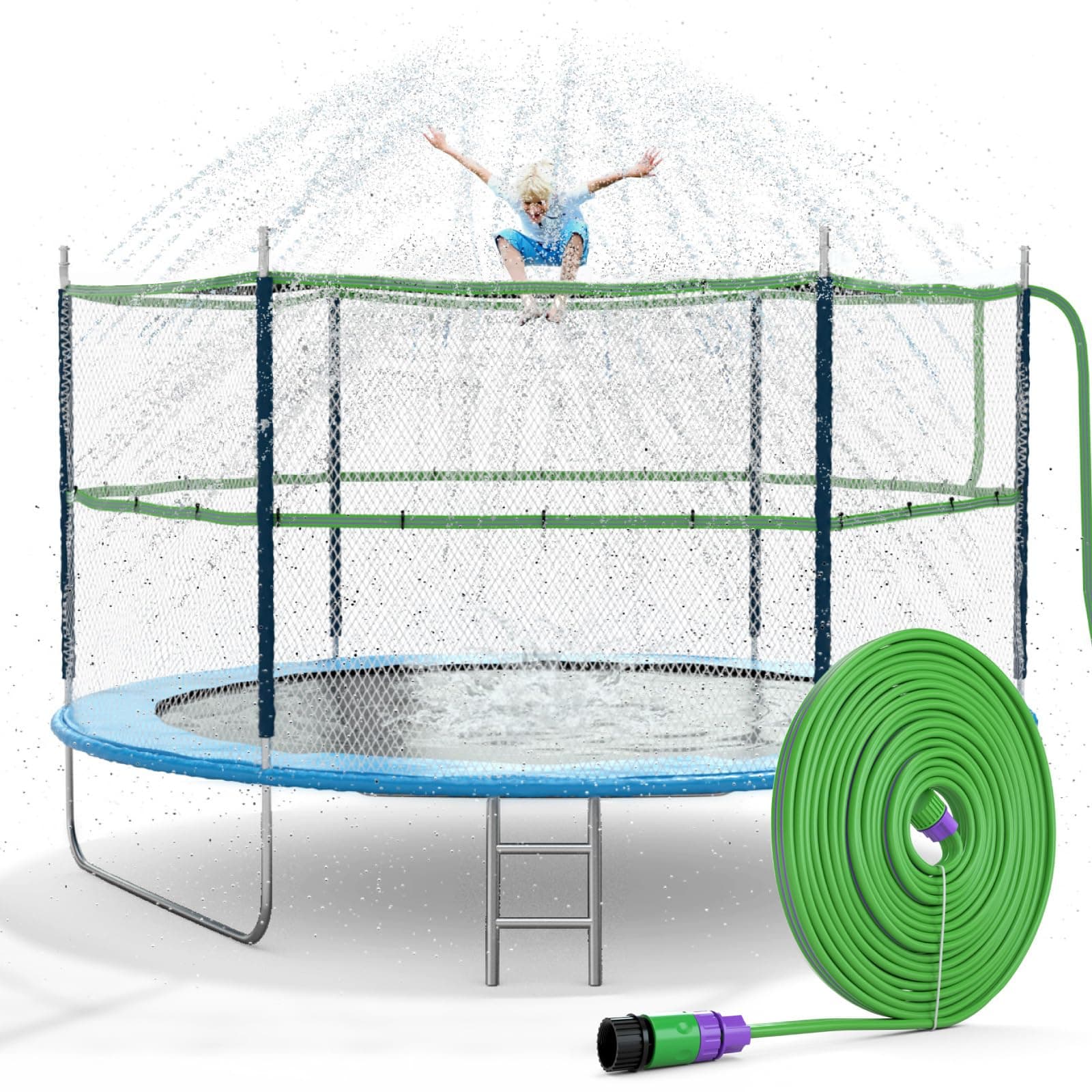 Jasonwell Trampoline Sprinkler Kids Outdside: Trampoline Accessories Waterpark Fun Summer Outdoor Water Games Toys Sprinklers Backyard Water Park for Kids Boys Girls (Light Green, 39FT)