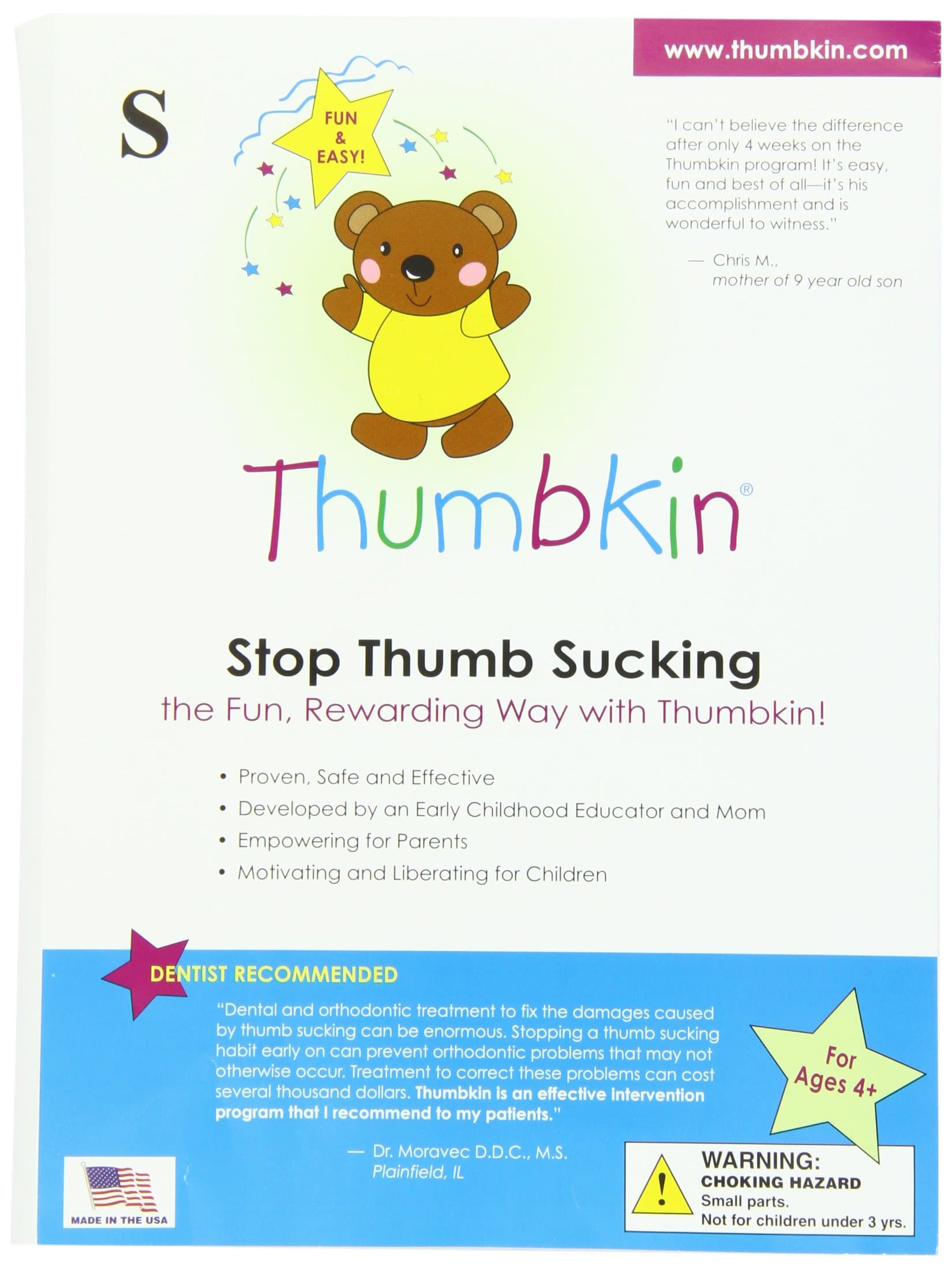 Stop Thumb Sucking Complete System with Step by Step Parent Guide - Star Pattern -by Thumbkin (Small - 3 1/2" or Less from Tallest Finger to Wrist.)