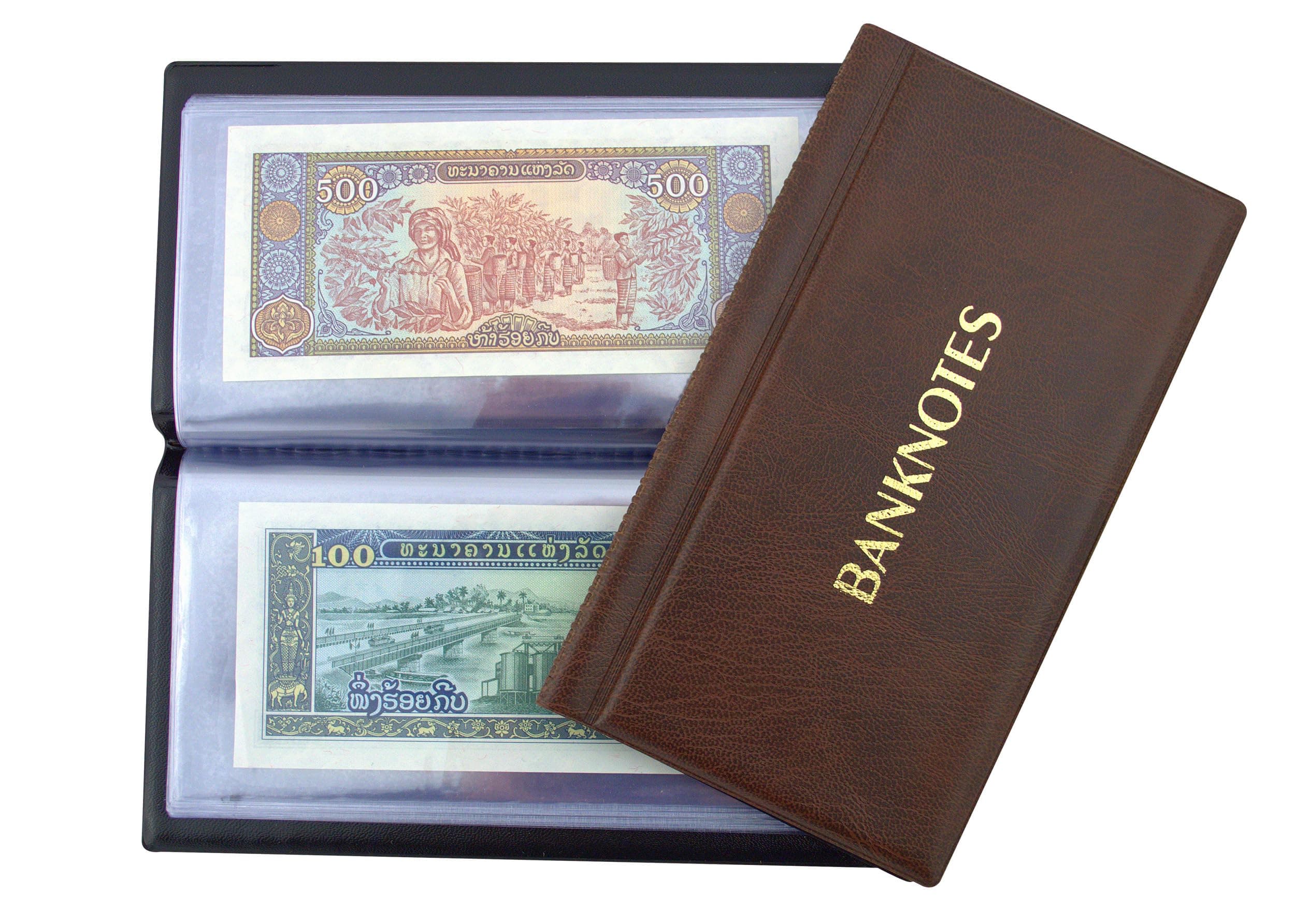 COLLECTOR FOR BANKNOTES NOTES Banknote Album with 20 pages 8x17cm (Brown)
