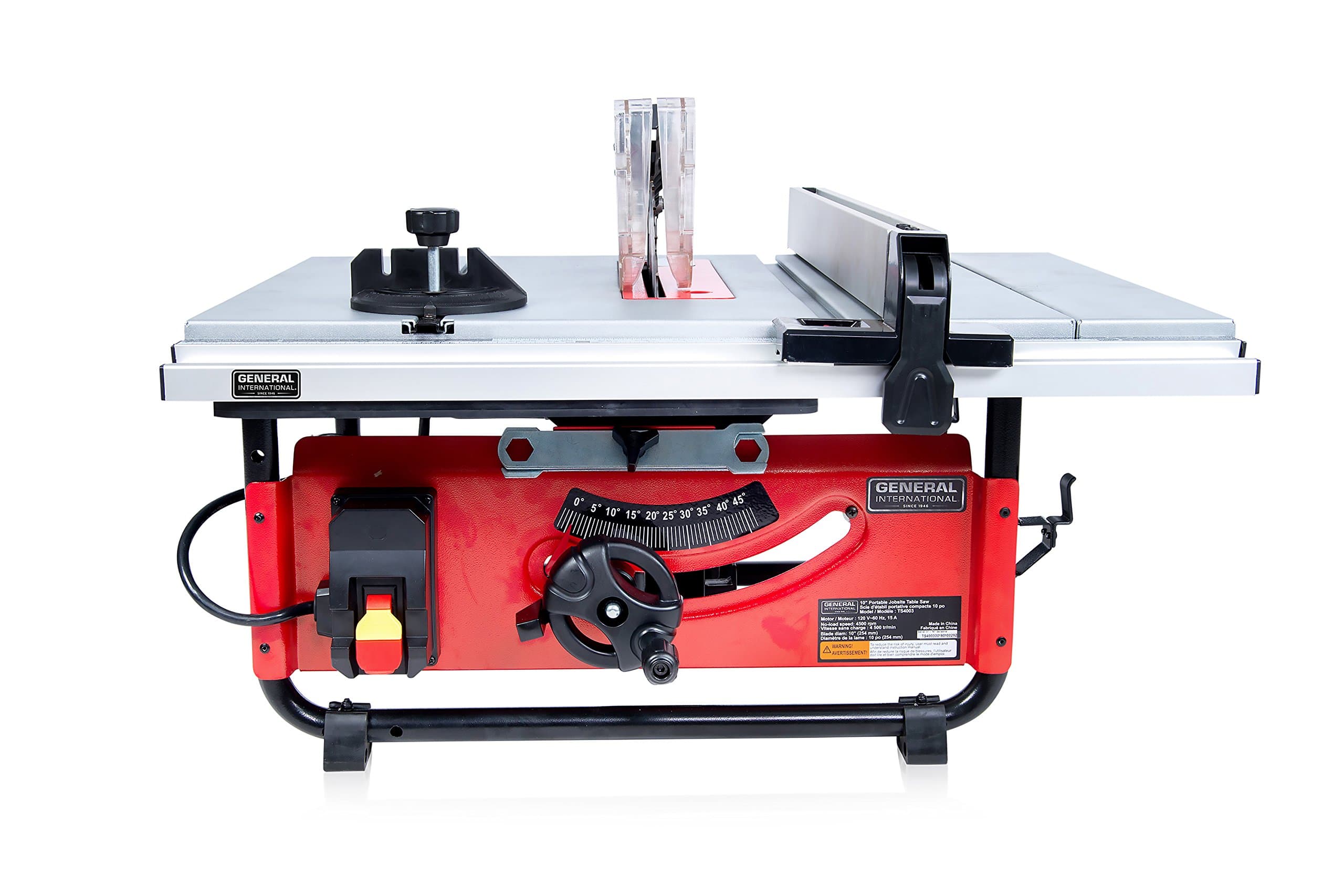 GENERAL INTERNATIONAL 10" Table Saw - 15A 2HP Benchtop Table Saw with 0-45° Bevel & Portable Design - TS4003